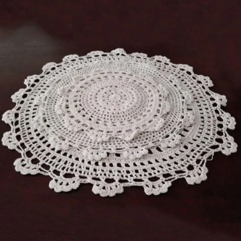 Drhomeam Centrini in pizzo fatti a mano all'uncinetto in cotone, rotonda, 13 cm - immagine 7