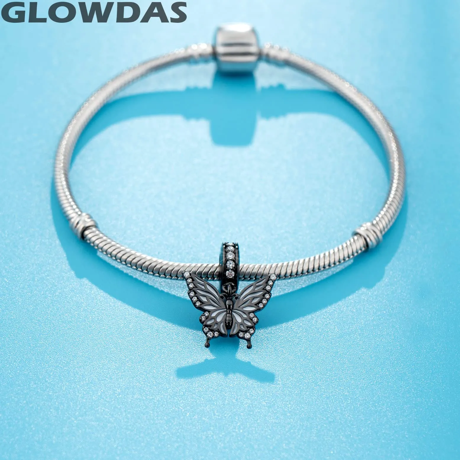 GLOWDAS Charm Farfalla Nera Pistola in Argento Sterling 925 e CZ per Braccialetti Pandora - immagine 3