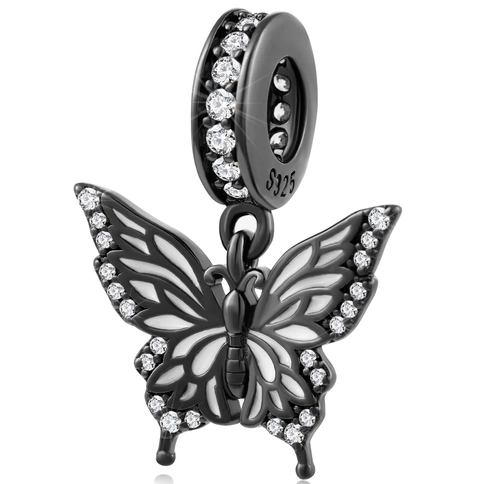 GLOWDAS Charm Farfalla Nera Pistola in Argento Sterling 925 e CZ per Braccialetti Pandora - immagine 4