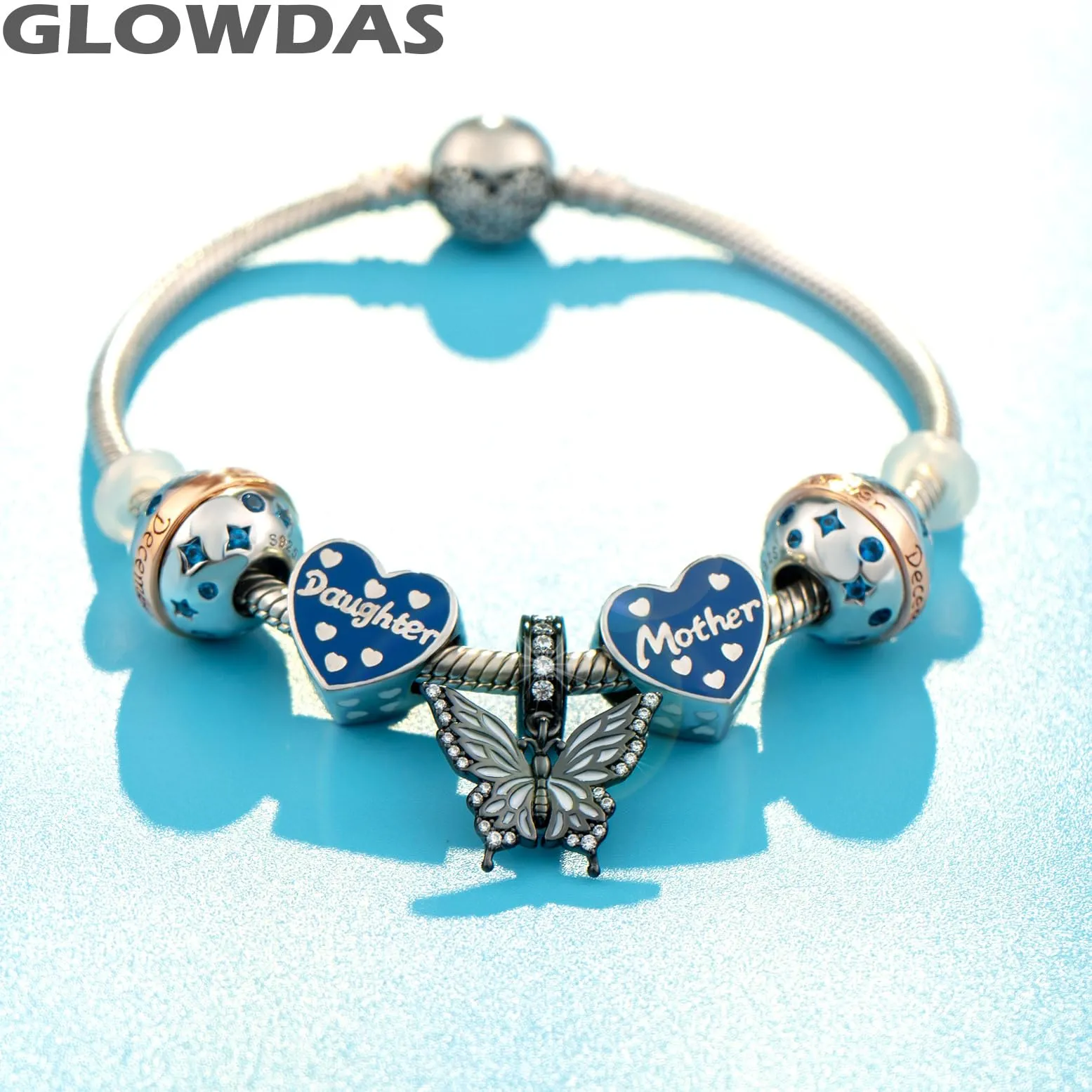 GLOWDAS Charm Farfalla Nera Pistola in Argento Sterling 925 e CZ per Braccialetti Pandora - immagine 7