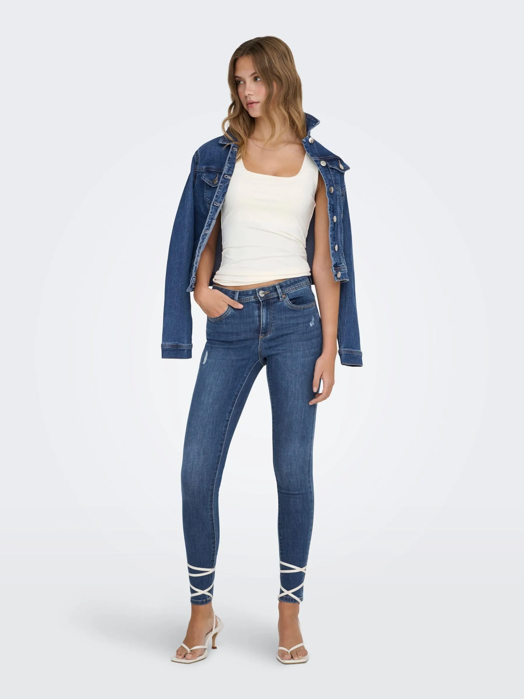 Only Damen Onlwauw Mid Skinny BJ114-3 Noos Medium Blue Denim XL/34L - immagine 3