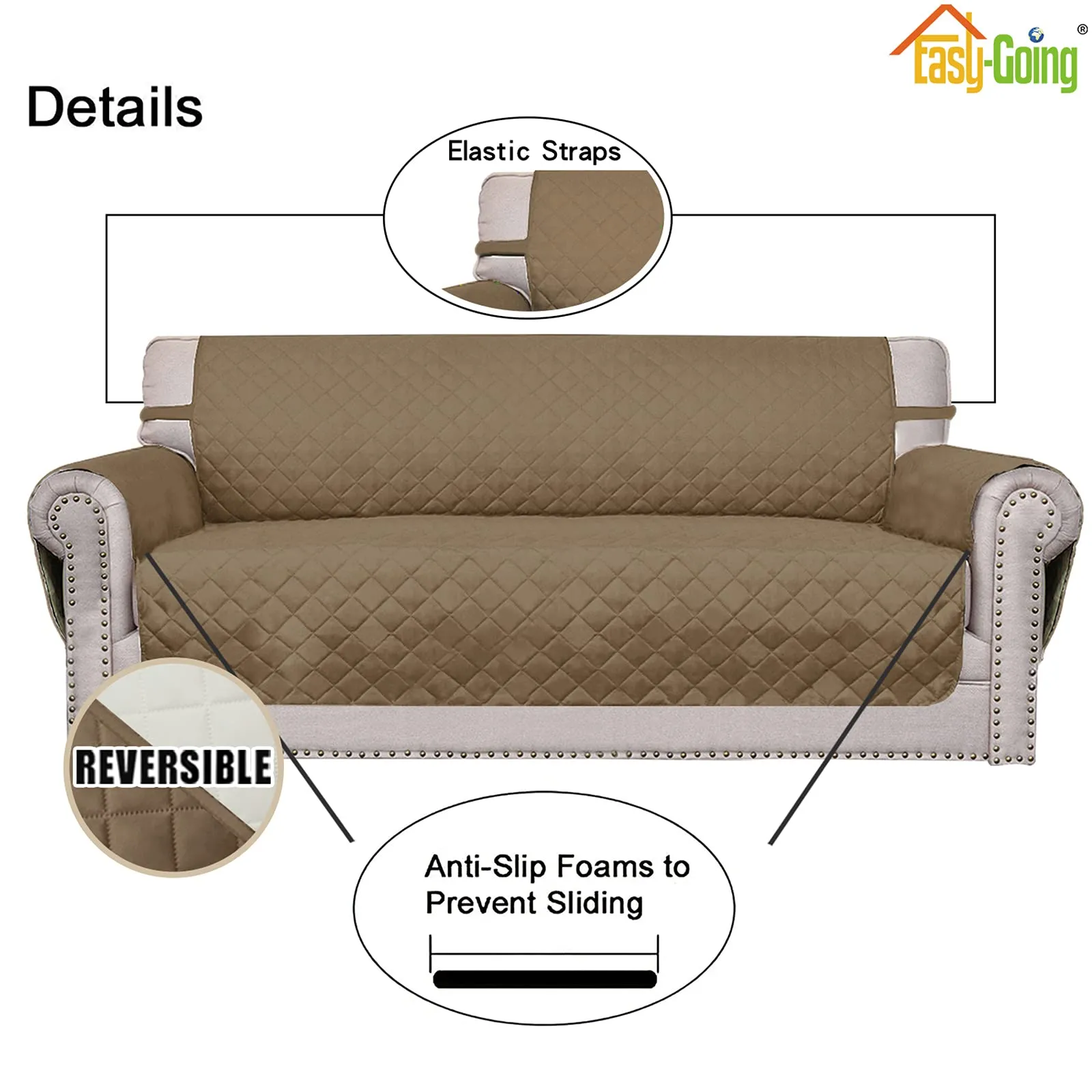 Easy-Going Copridivano Oversize Reversibile Impermeabile, Cammello/Avorio - immagine 3