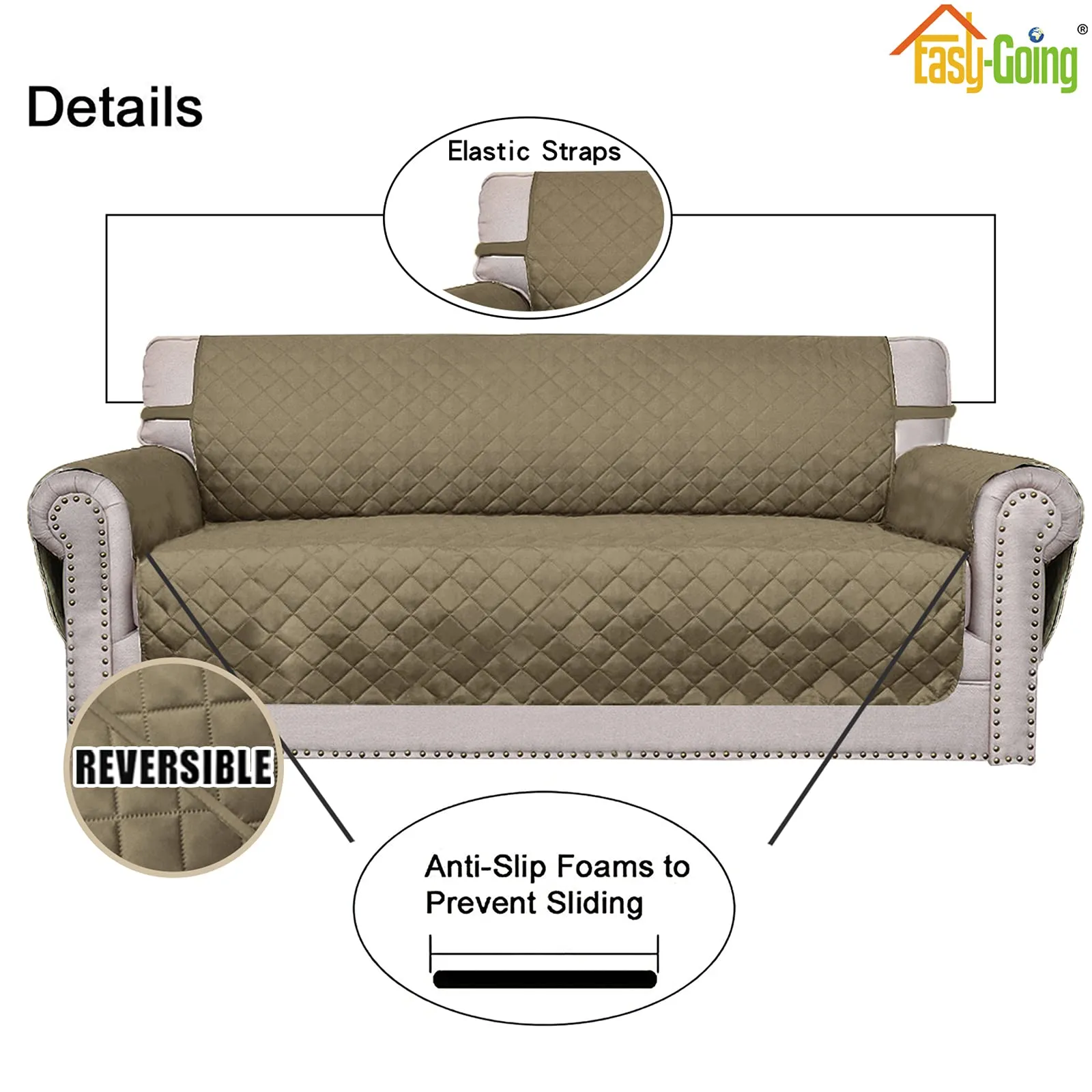 Easy-Going Copertina Reversibile per Divano e Poltrona Oversize Resistente all'Acqua con Fasce Elastiche - immagine 3
