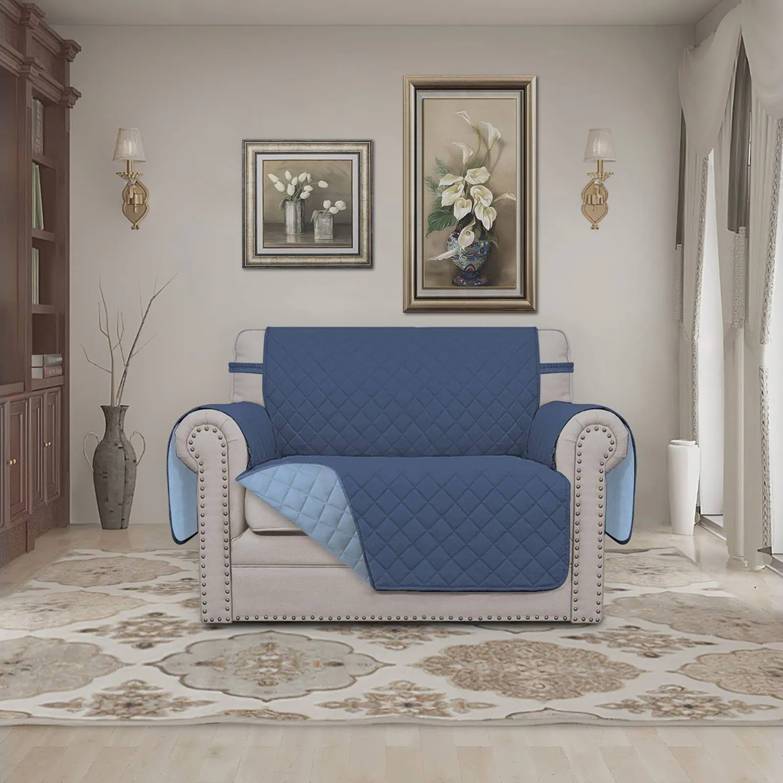 Easy-Going Copridivano Oversize Reversibile e Impermeabile, Blu Scuro/Azzurro - immagine 2