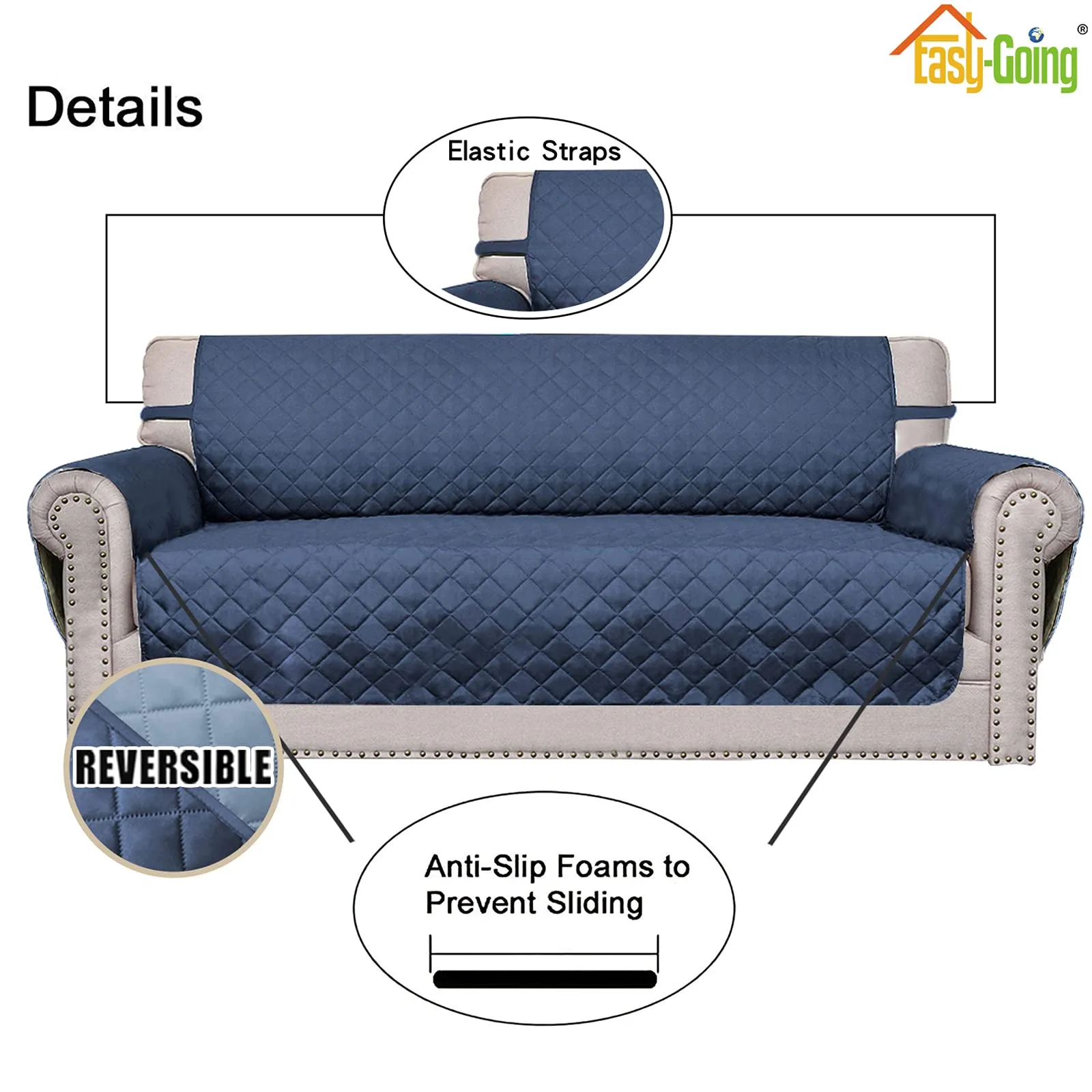 Easy-Going Copridivano Oversize Reversibile e Impermeabile, Blu Scuro/Azzurro - immagine 3