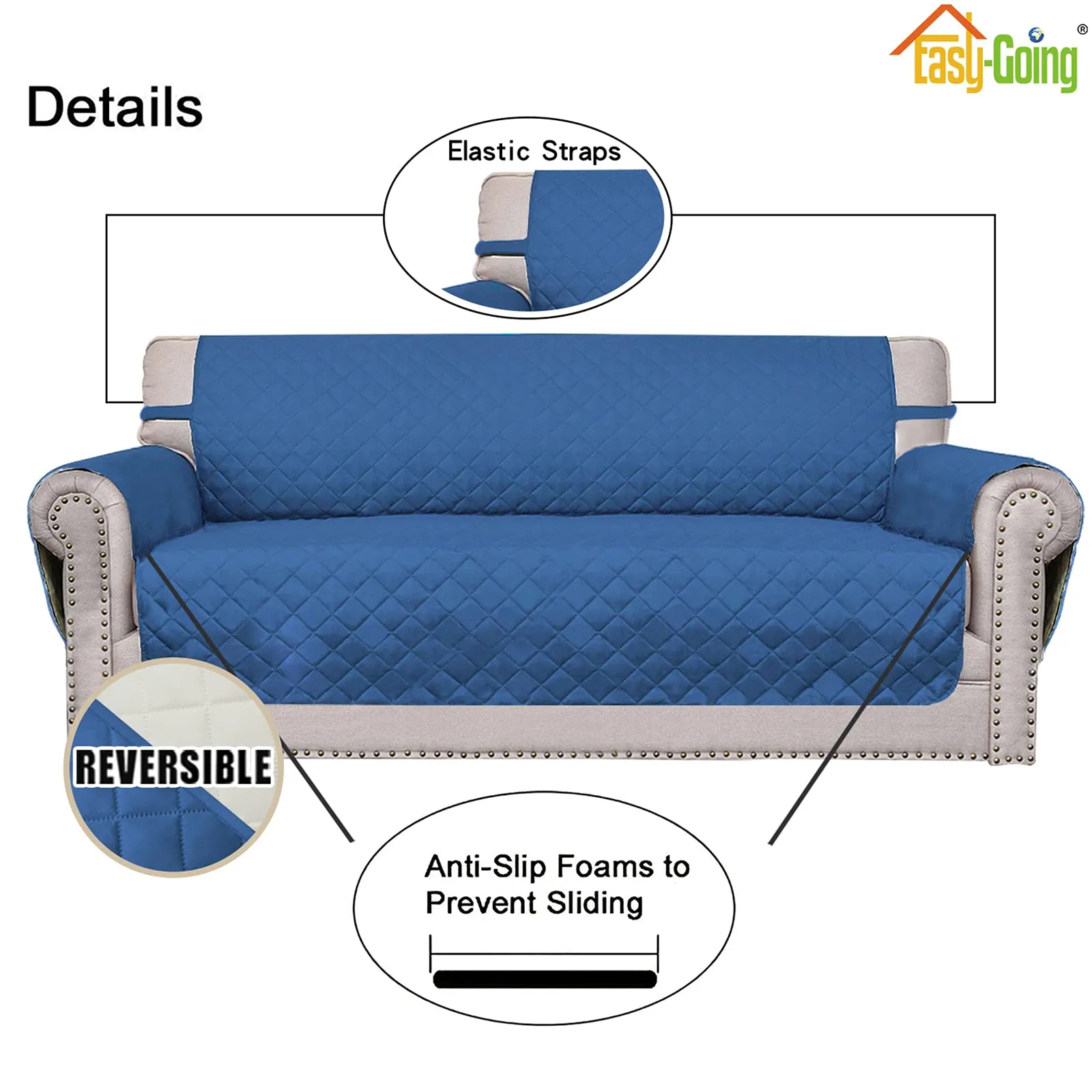 Easy-Going Copridivano Reversibile per Poltrona Extra Large, Blu/Avorio - immagine 3