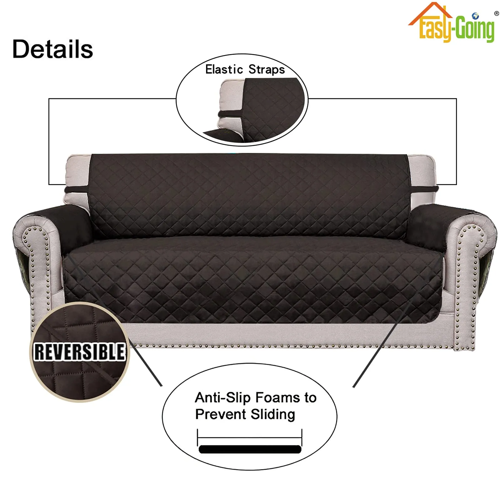 Easy-Going Copridivano Oversize Reversibile Impermeabile, Cioccolato/Cioccolato - immagine 3
