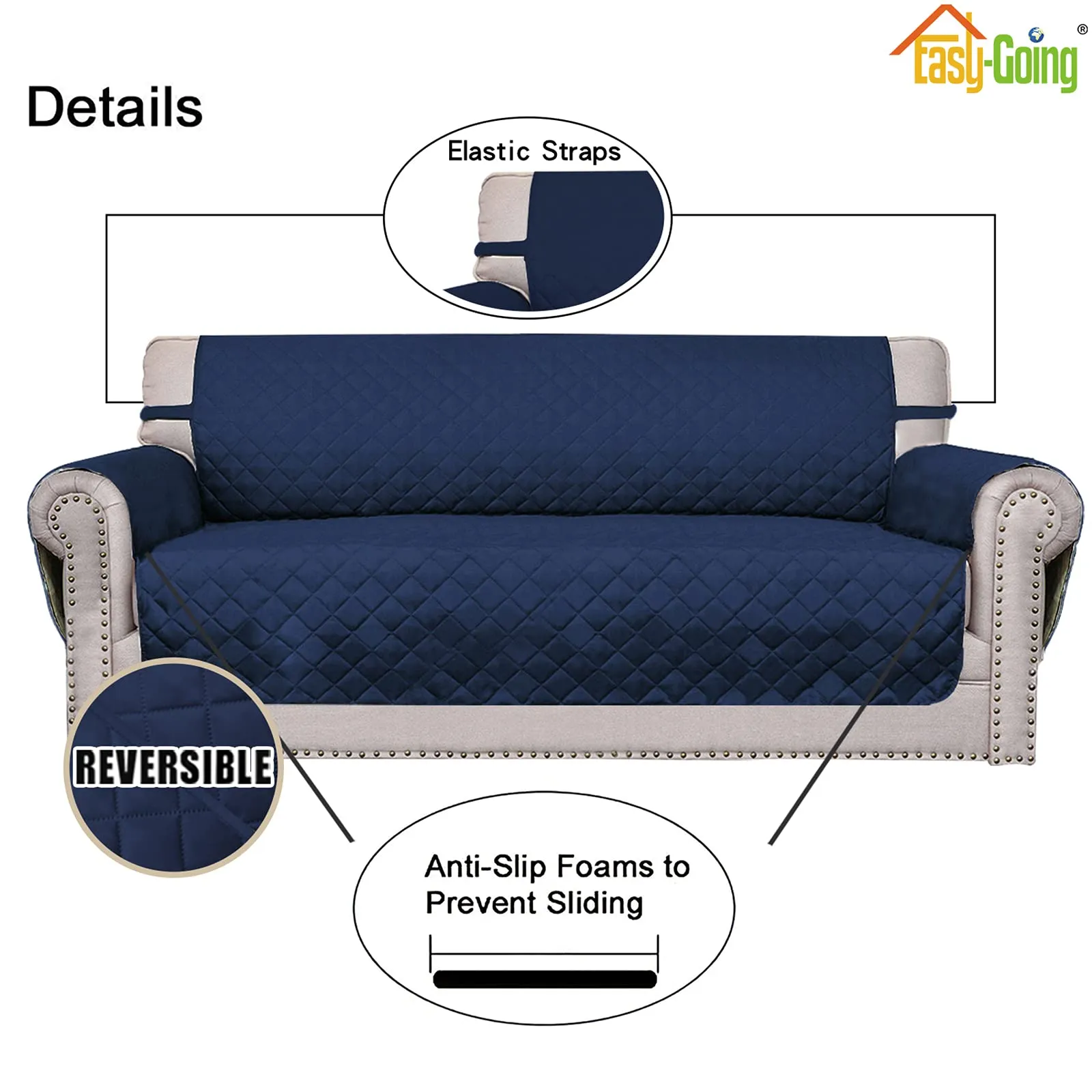 Easy-Going Copridivano Oversize Reversibile e Impermeabile, Blu Navy - immagine 3