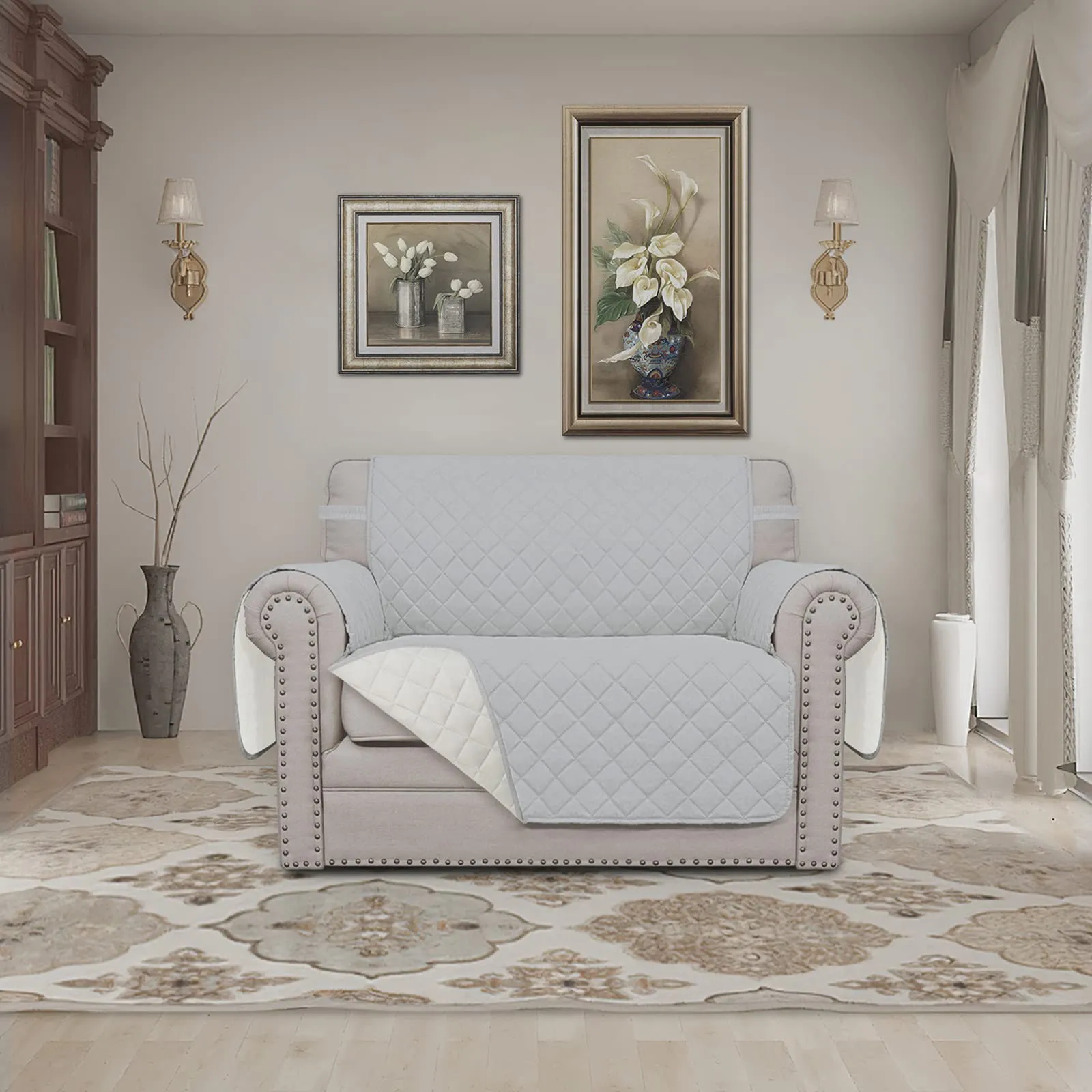 Easy-Going Copridivano Oversize Reversibile Impermeabile, Grigio Chiaro/Avorio - immagine 2