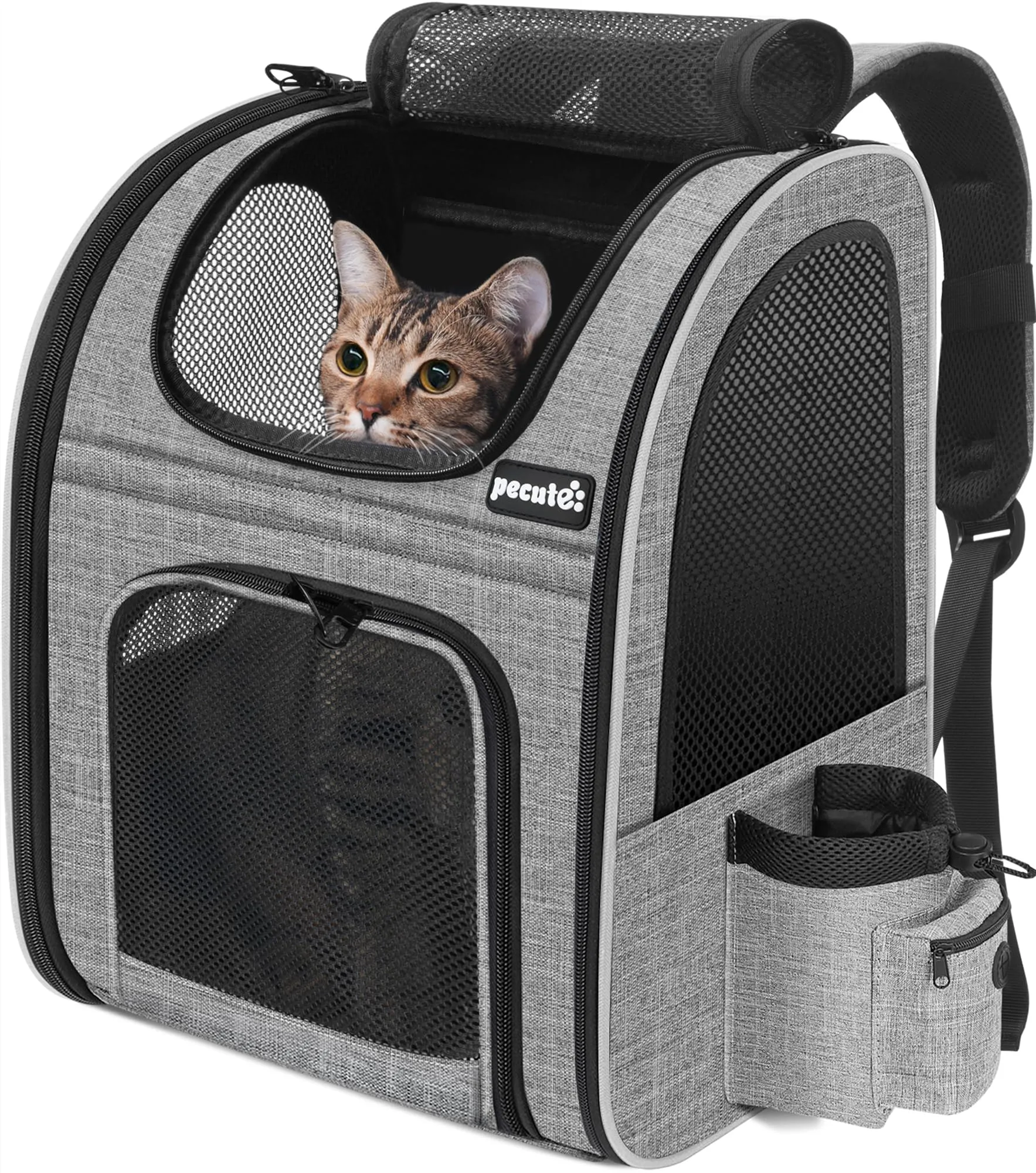 Pecute Zaino Trasportino per Cani e Gatti Traspirante con Tasche Frontali, Grigio - immagine 1