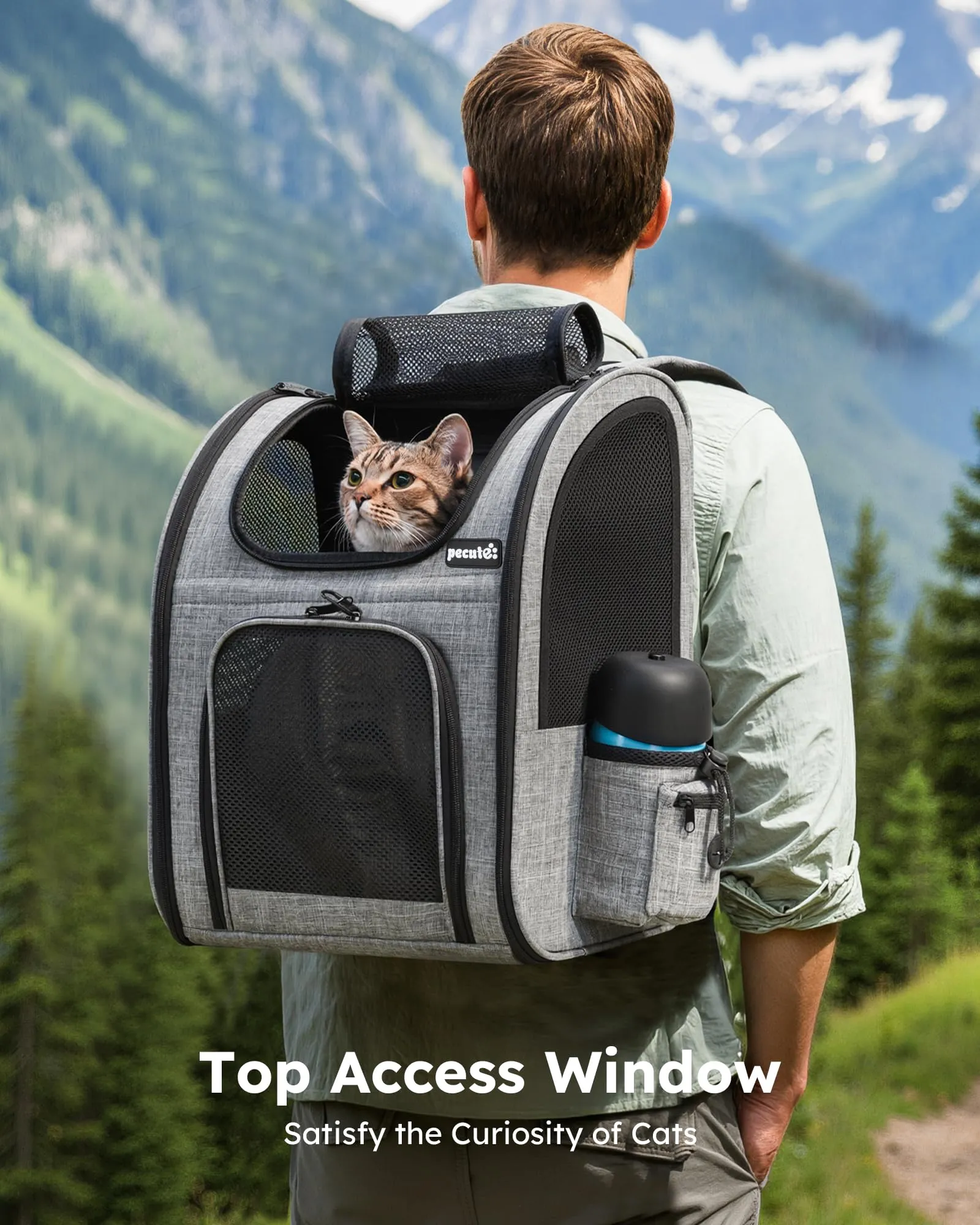 Pecute Zaino Trasportino per Cani e Gatti Traspirante con Tasche Frontali, Grigio - immagine 3