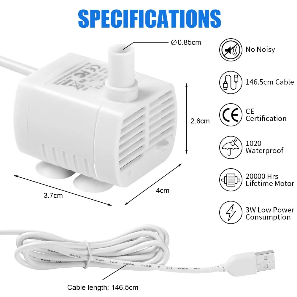 Flintronic Pompa Fontanella per Gatti 200L/H, 3.5-9V 1-3W, Bianco - immagine 2