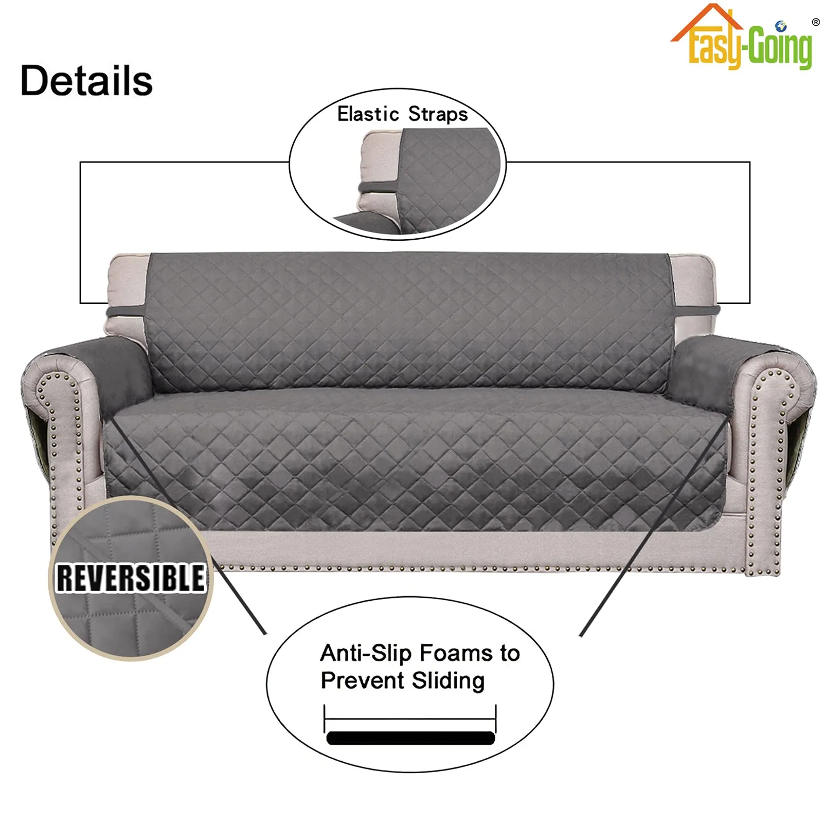 Easy-Going Copridivano Oversize Reversibile e Impermeabile, Grigio/Grigio - immagine 3