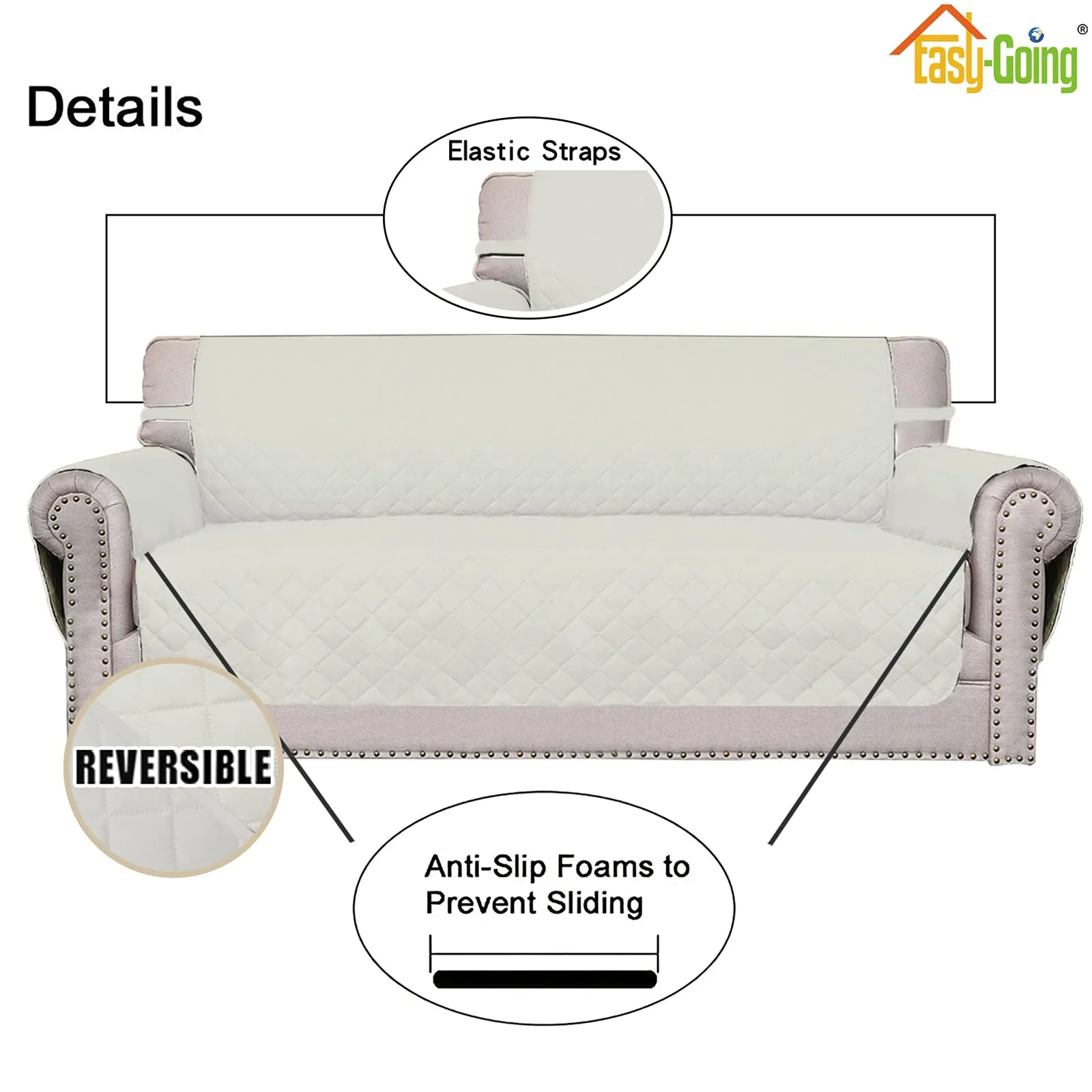 Easy-Going Copridivano Reversibile per Poltrona Oversize Impermeabile, Geometrico, Avorio, 71,12 cm - immagine 3