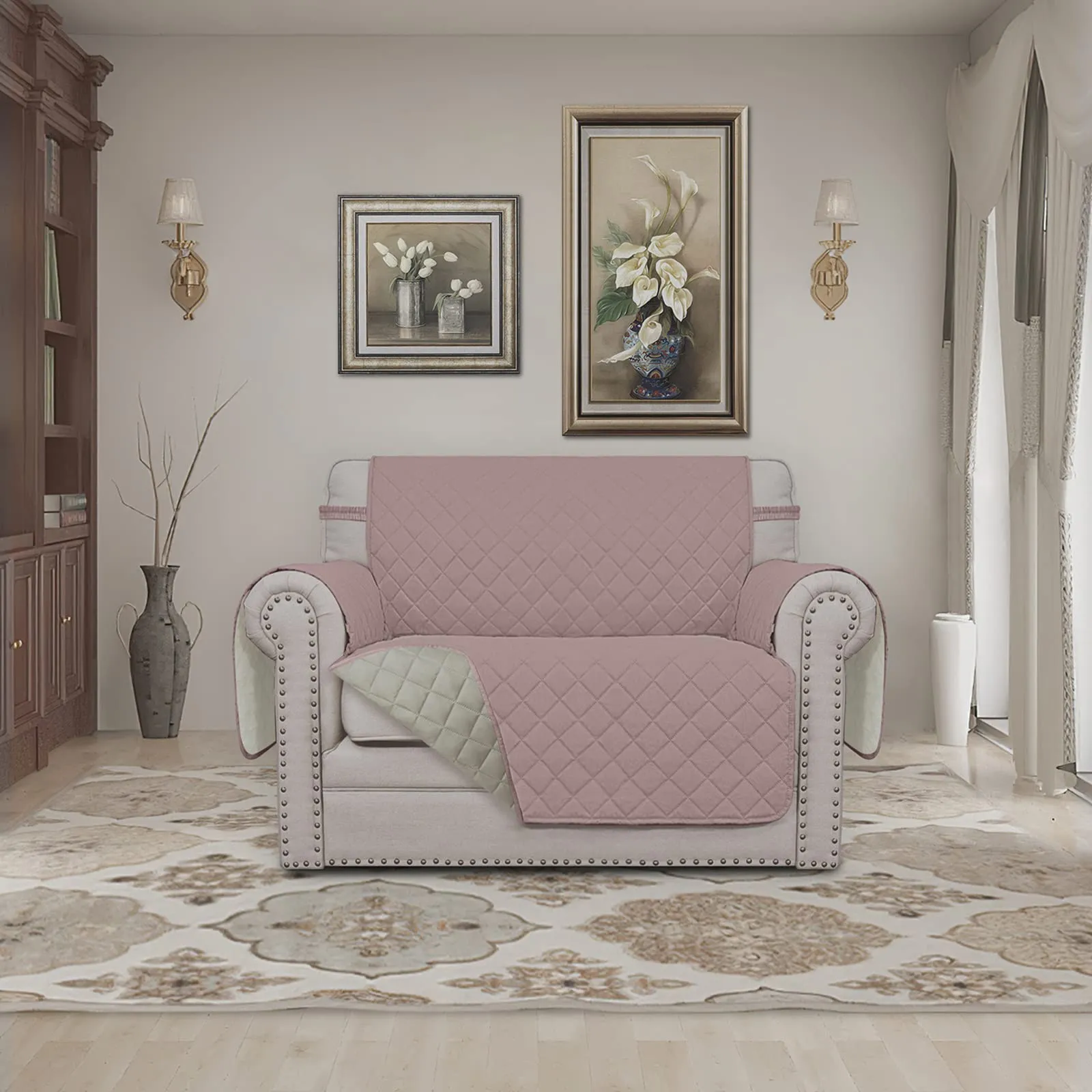 Easy-Going Copridivano Oversize Reversibile e Impermeabile, Rosa/Beige - immagine 2