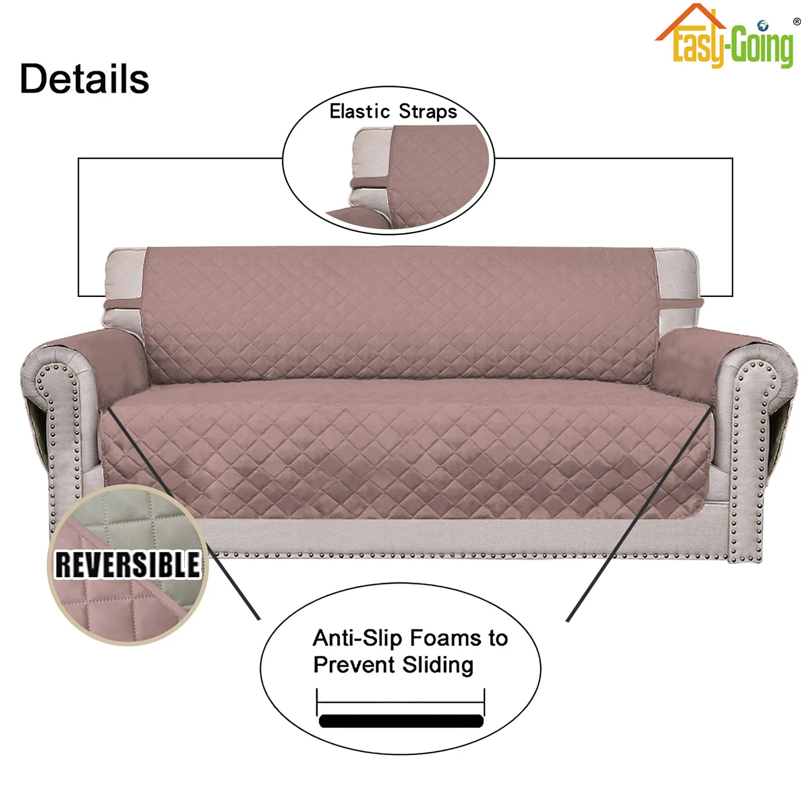 Easy-Going Copridivano Oversize Reversibile e Impermeabile, Rosa/Beige - immagine 3
