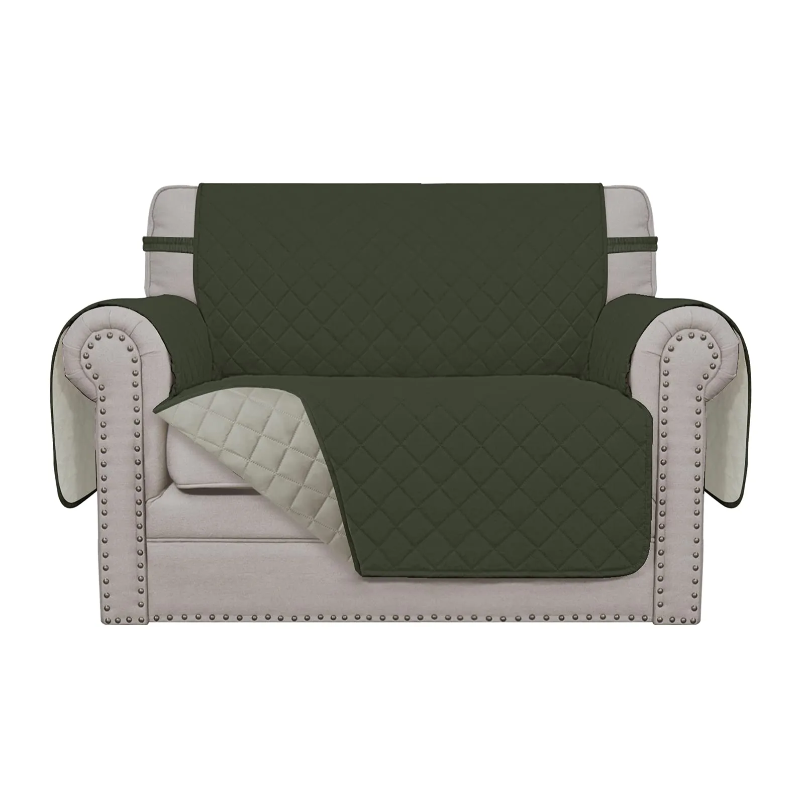 Easy-Going Copridivano Oversize Reversibile Impermeabile, Verde Militare/Beige - immagine 1