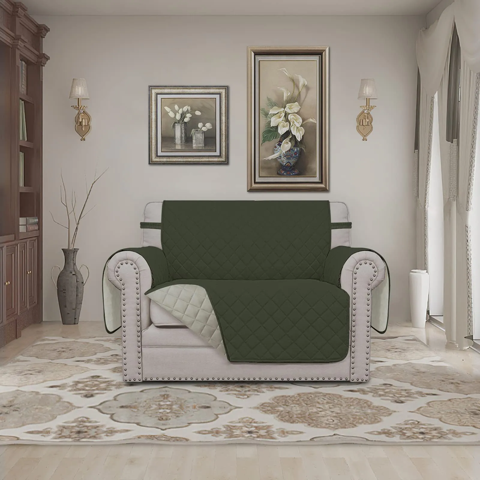 Easy-Going Copridivano Oversize Reversibile Impermeabile, Verde Militare/Beige - immagine 2