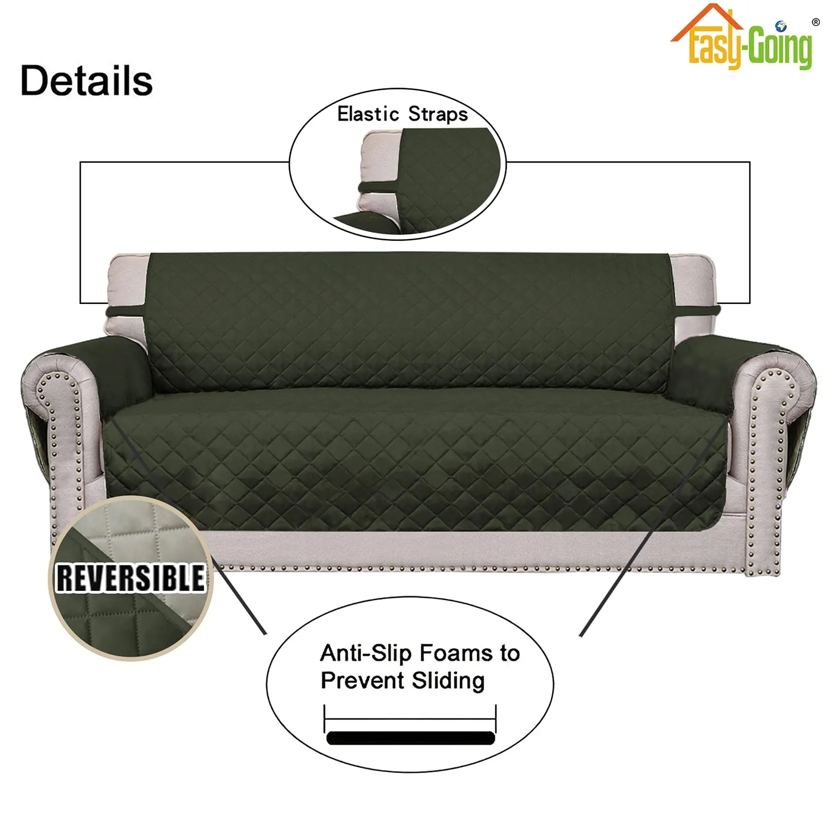 Easy-Going Copridivano Oversize Reversibile Impermeabile, Verde Militare/Beige - immagine 3