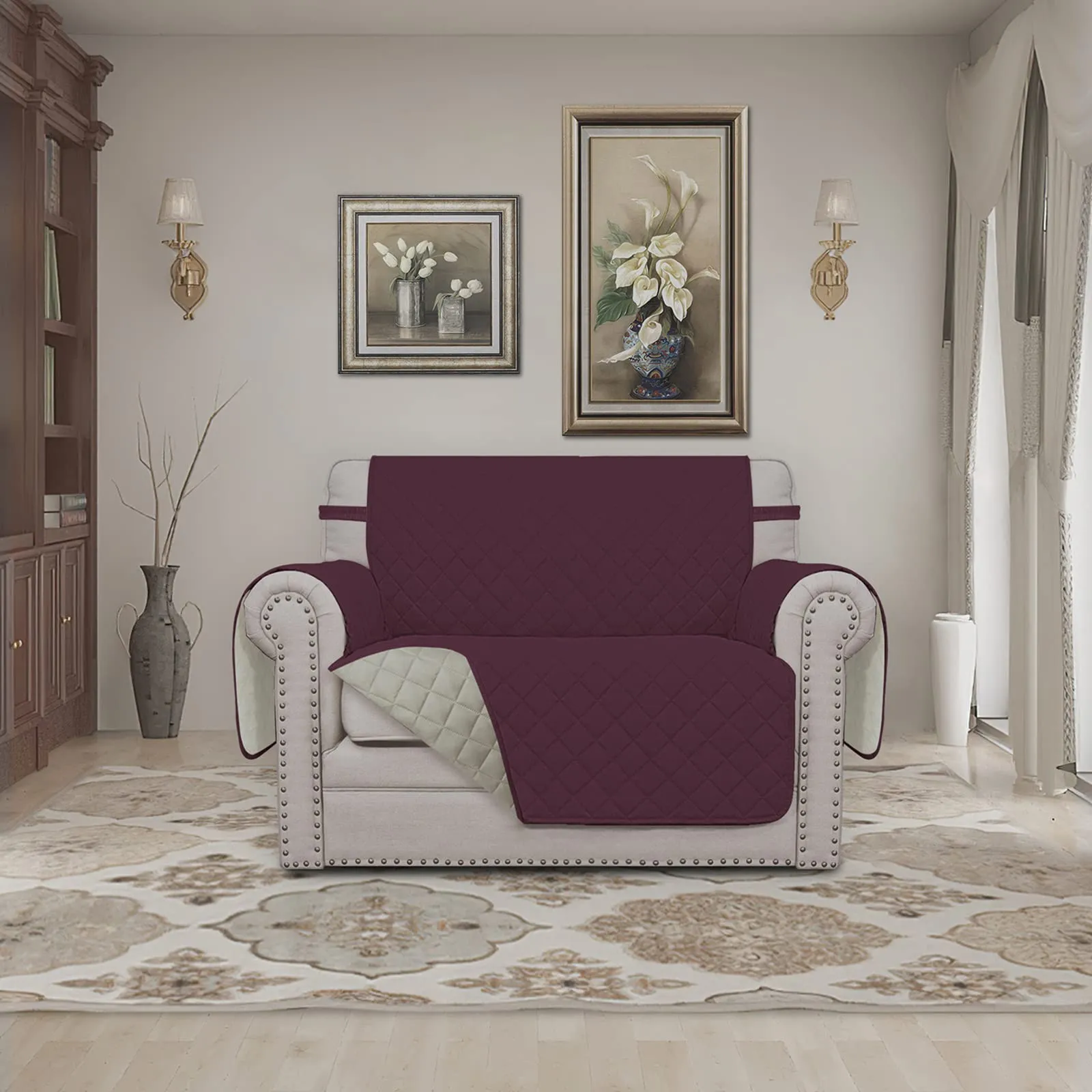 Easy-Going Copridivano Oversize Reversibile e Impermeabile, Vinaccia/Beige - immagine 2