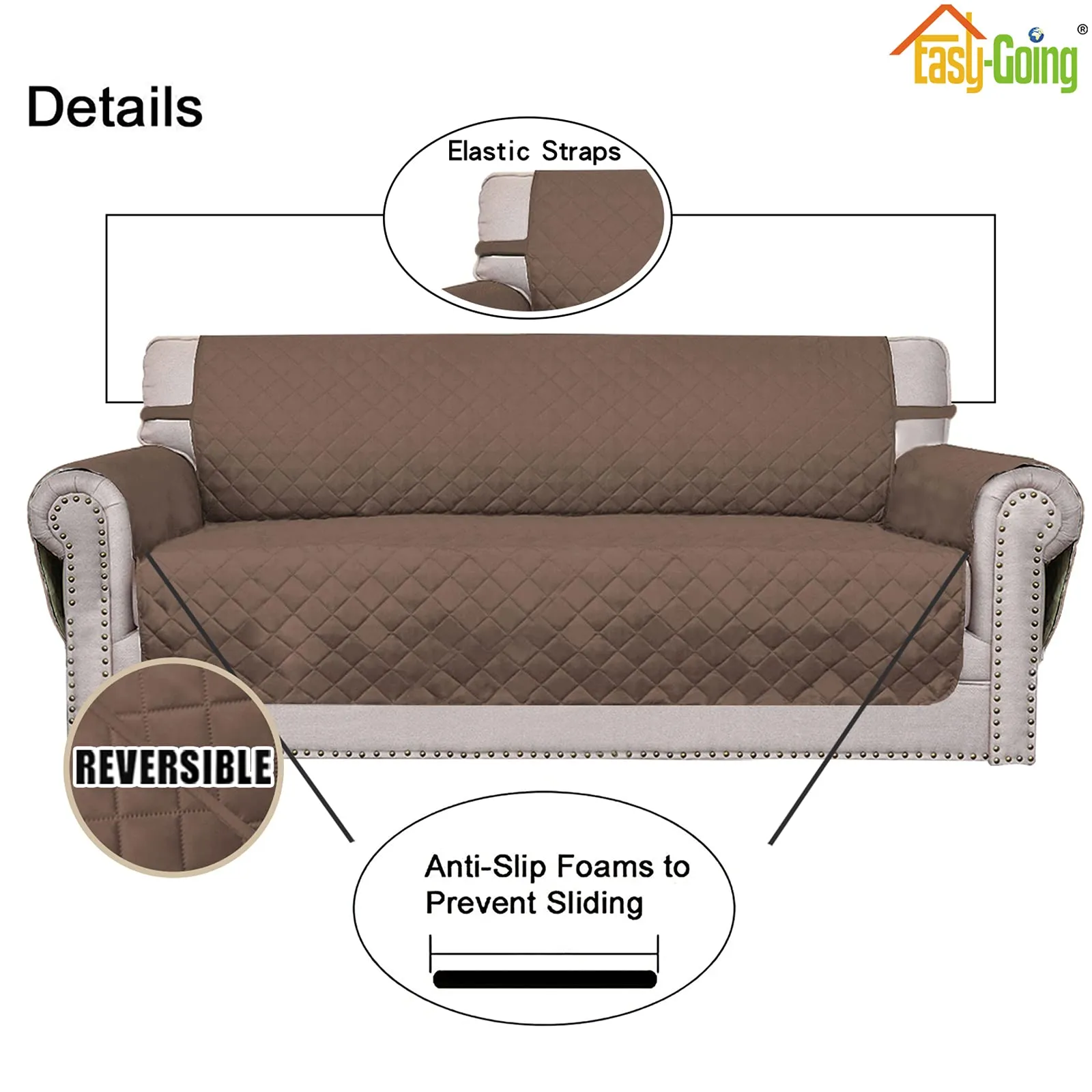 Easy-Going Copridivano Oversize Reversibile e Impermeabile, Marrone/Marrone - immagine 3