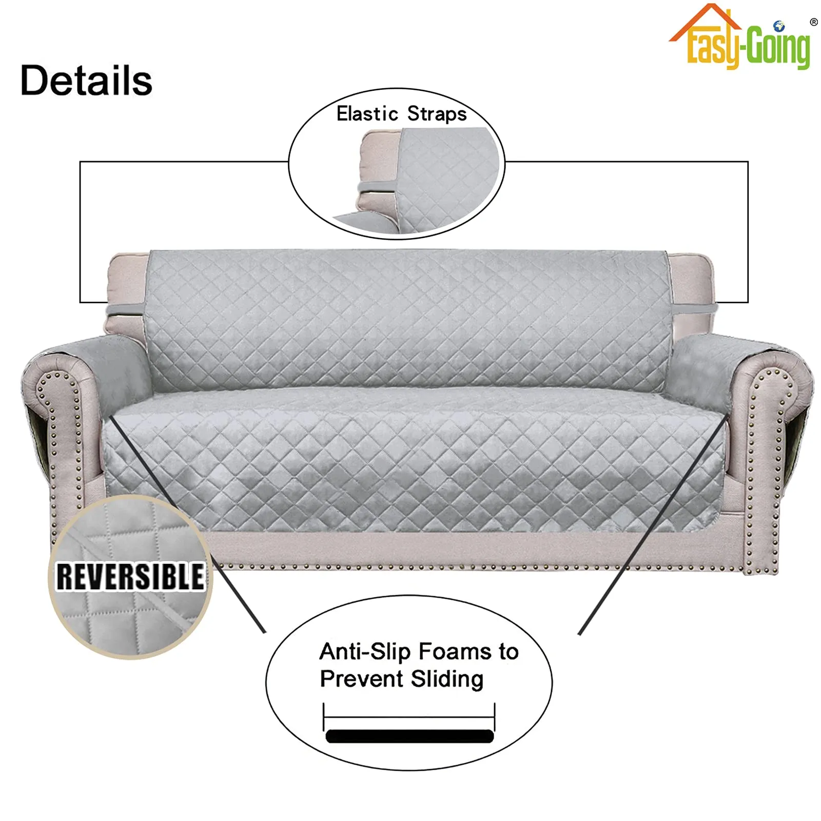 Easy-Going Fodera per Poltrona Oversize Reversibile Impermeabile per Animali Domestici, Grigio Chiaro - immagine 3