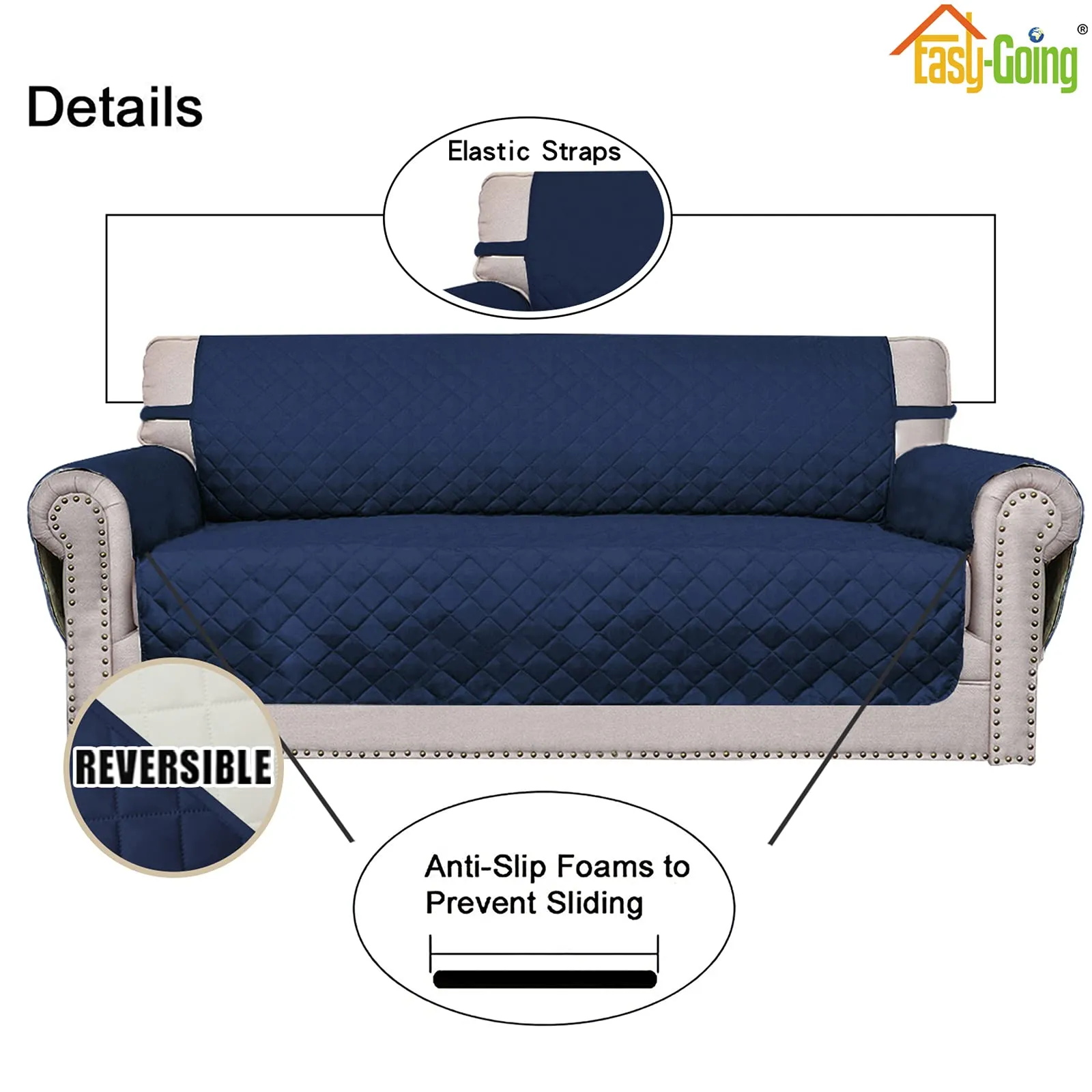 Easy-Going Copridivano Reversibile per Poltrona Extra Large, Blu Navy - immagine 3