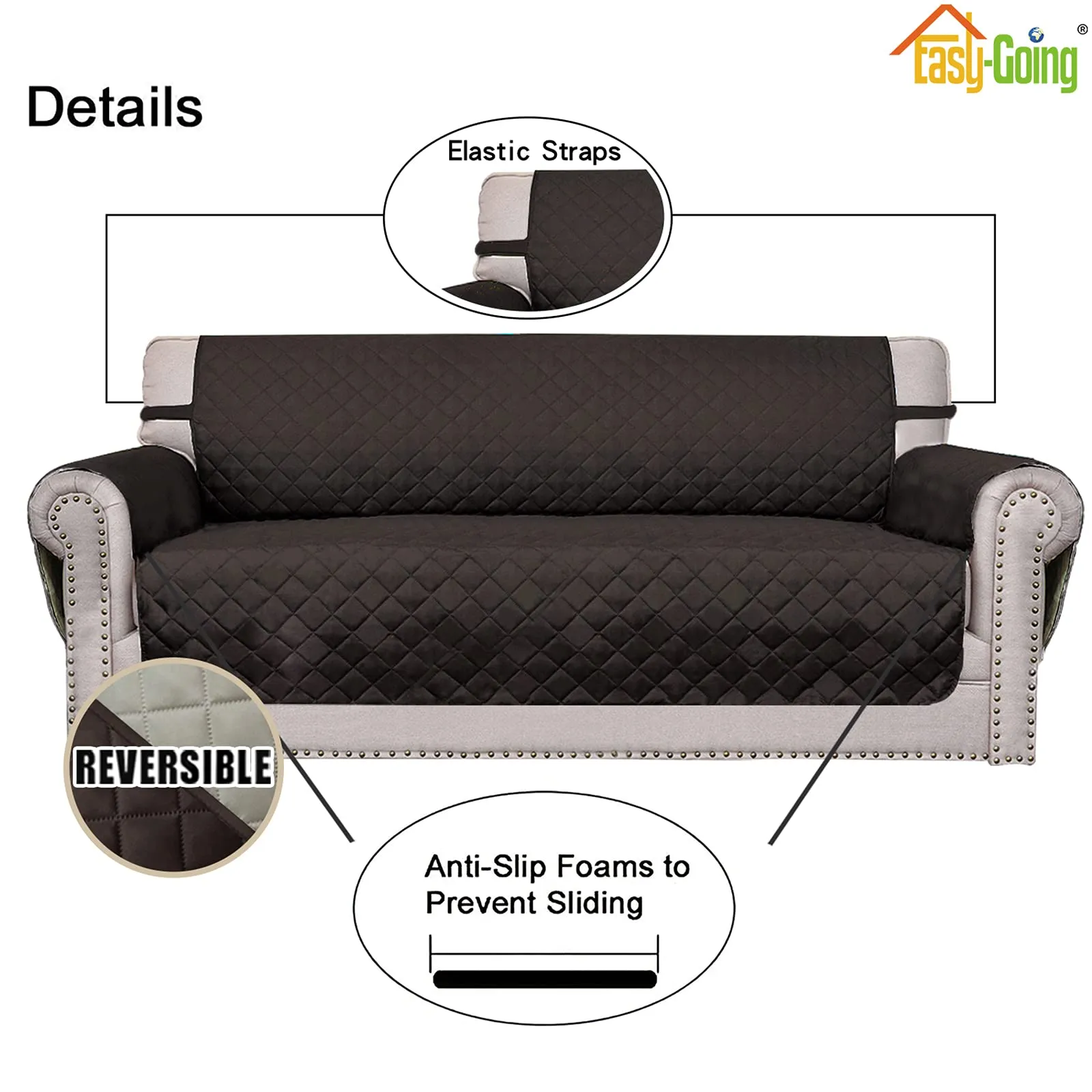 Easy-Going Copridivano reversibile per poltrona oversize impermeabile, 71,12 cm, Cioccolato/Beige - immagine 3