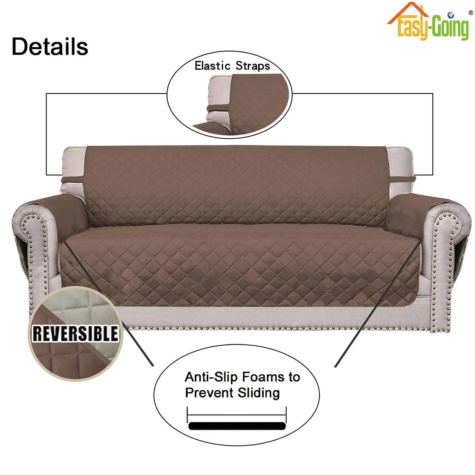 Easy-Going Copridivano Oversize Reversibile e Impermeabile, Marrone/Beige - immagine 3