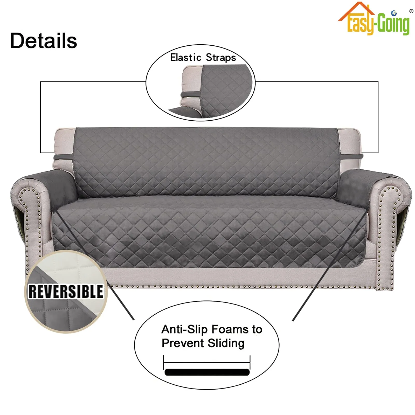 Easy-Going Copridivano Oversize Reversibile e Impermeabile, Grigio/Avorio - immagine 3