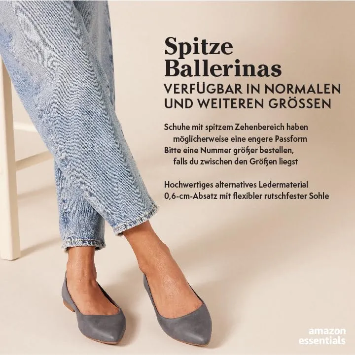 Amazon Essentials Ballerine da donna a punta, Marrone, 46 EU - immagine 6