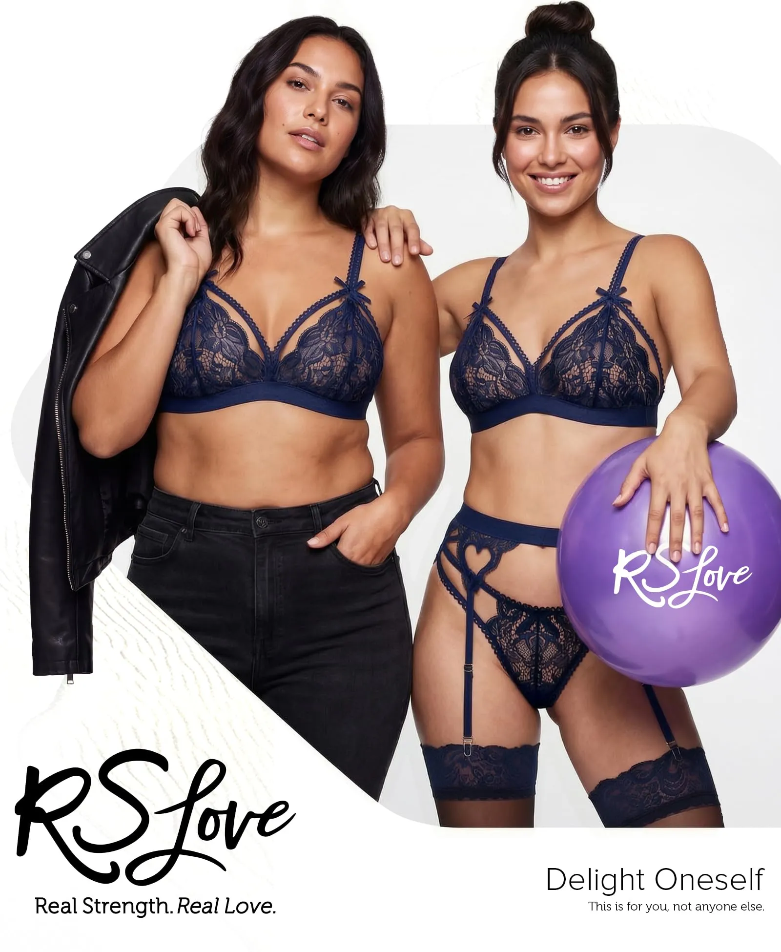 RSLOVE Set Lingerie in Pizzo con Reggicalze e Body, 3 Pezzi, Profondo Blu, M - immagine 2