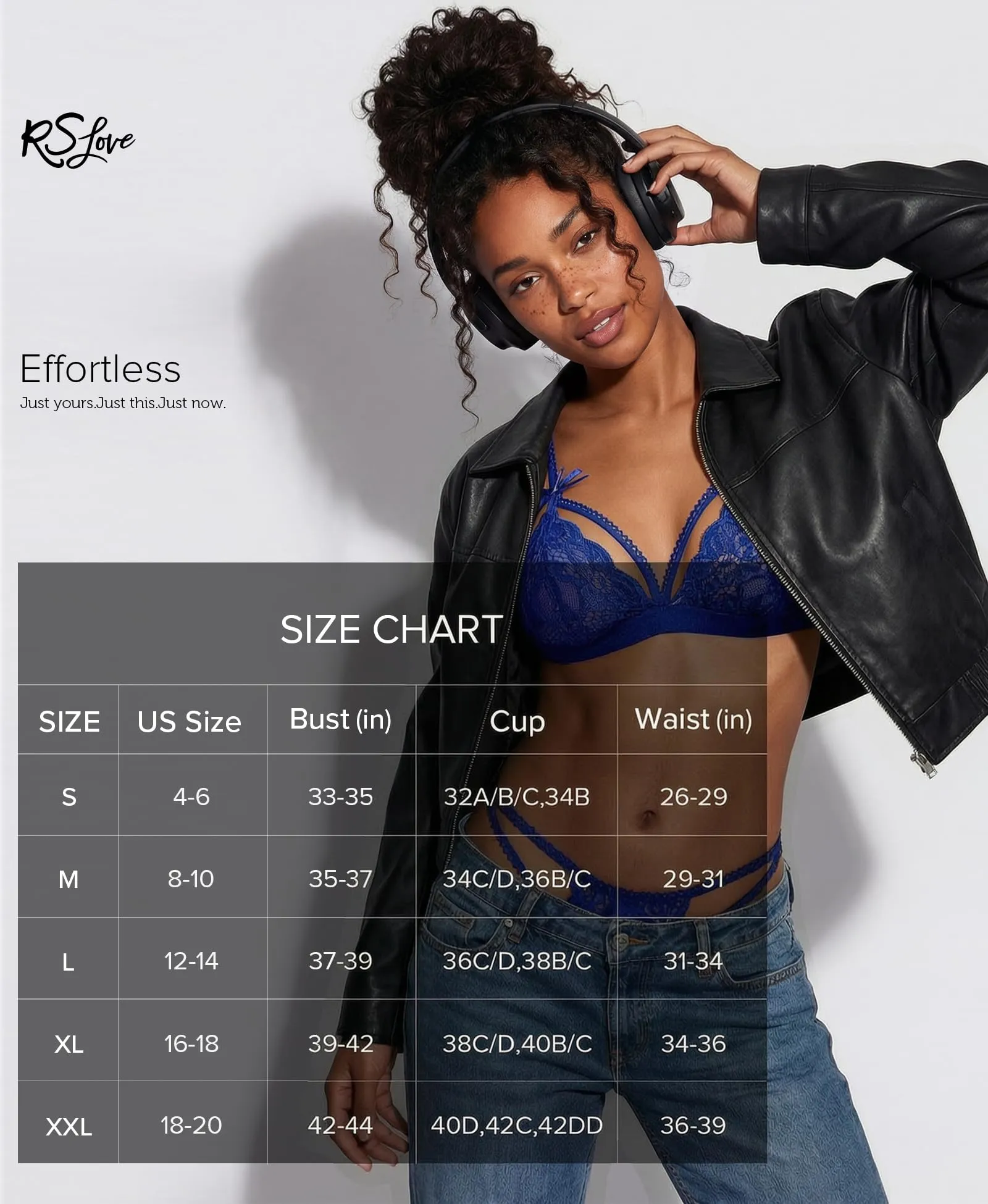 RSLOVE Set Lingerie in Pizzo con Reggicalze e Body, 3 Pezzi, Profondo Blu, M - immagine 3