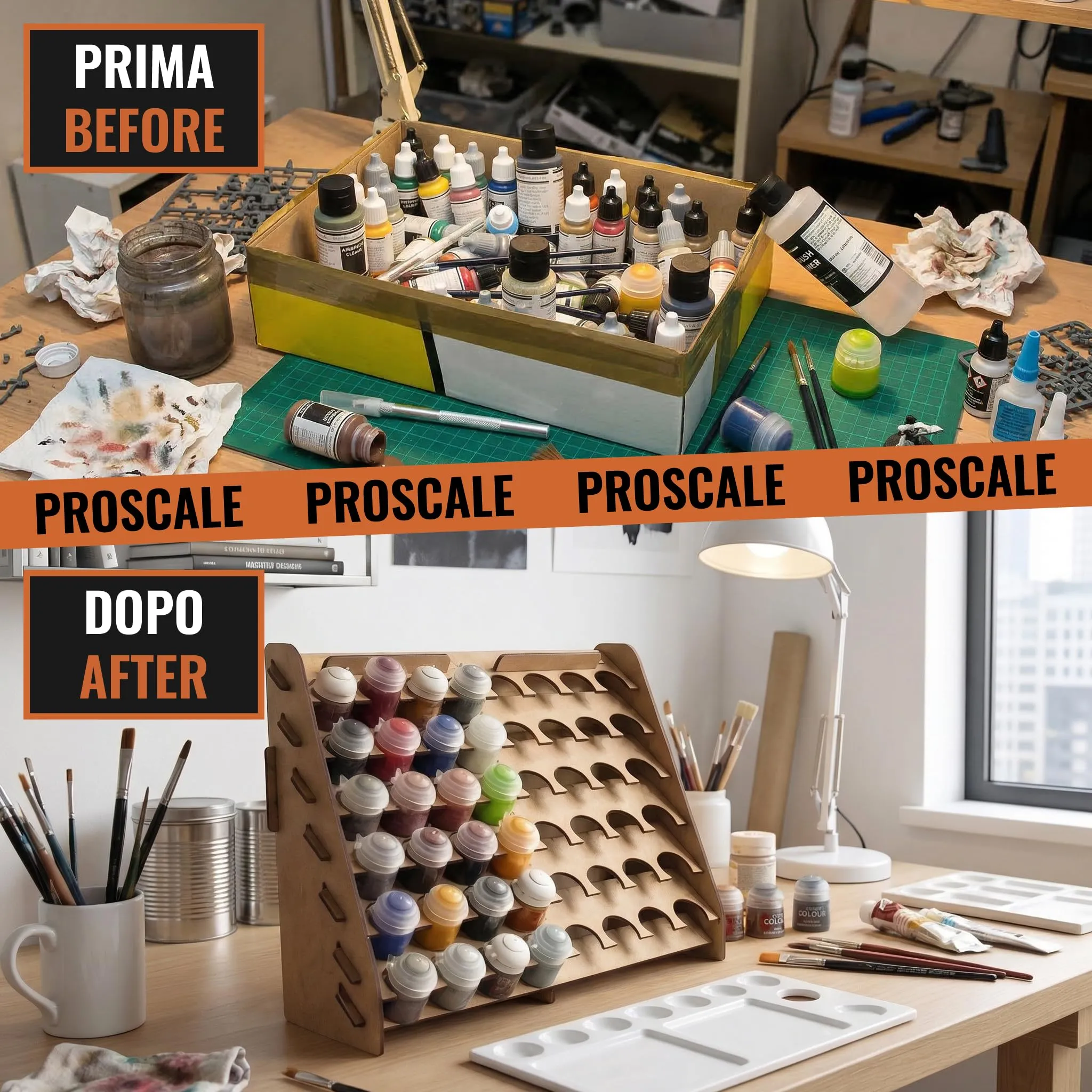 PROSCALE Porta pennelli e organizer colori da parete per modellismo, compatibile con Citadel (33 mm) - immagine 5