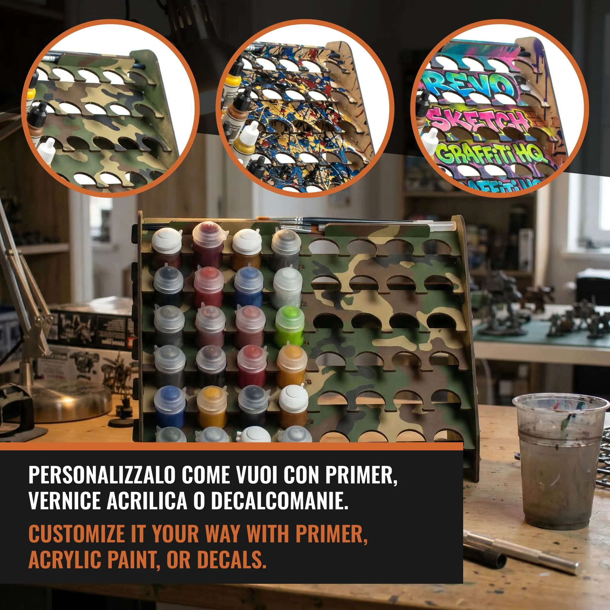 PROSCALE Porta pennelli e organizer colori da parete per modellismo, compatibile con Citadel (33 mm) - immagine 7