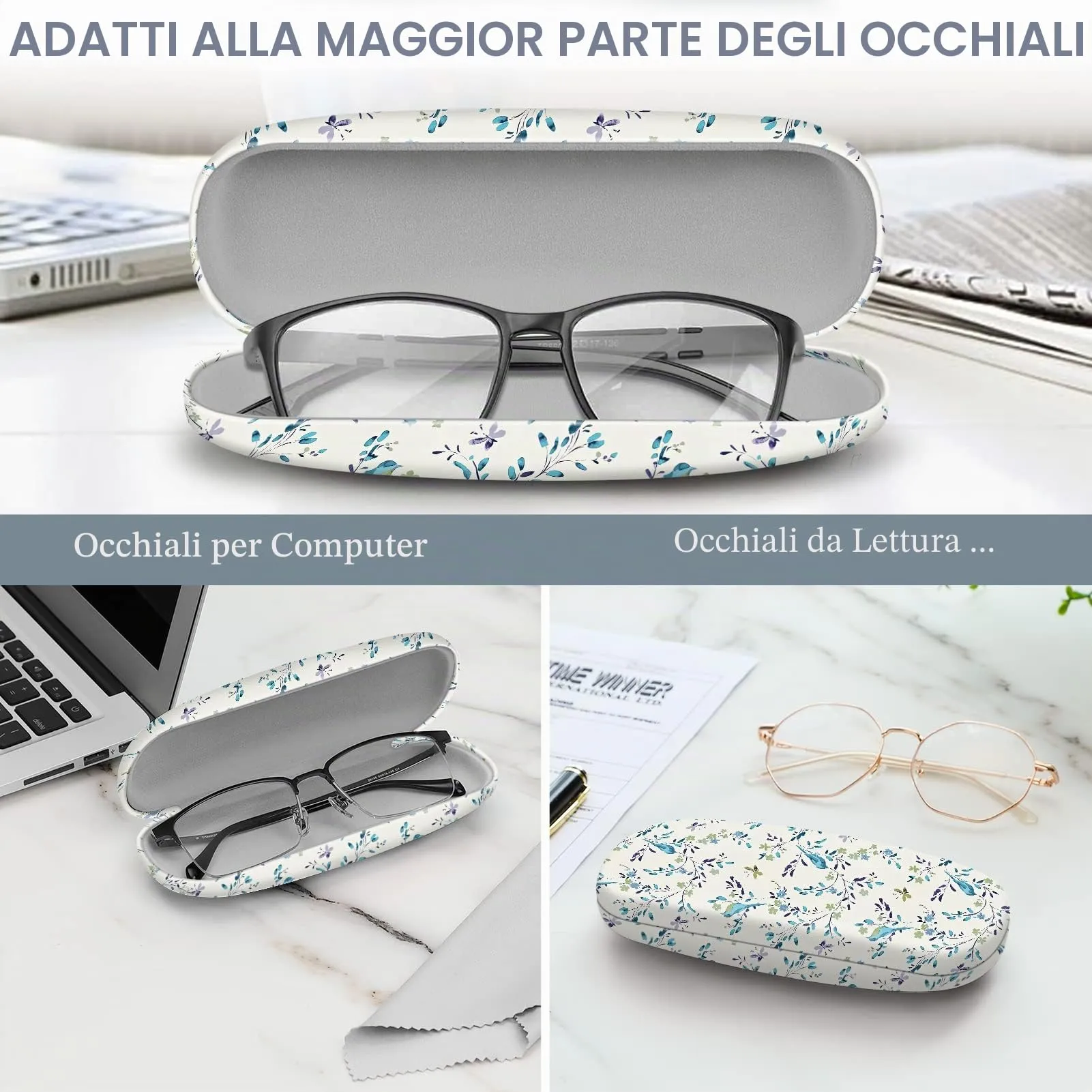FINTIE Custodia Rigida per Occhiali da Vista, Pelle Sintetica, Blu Pettirossi, Taglia S - immagine 3