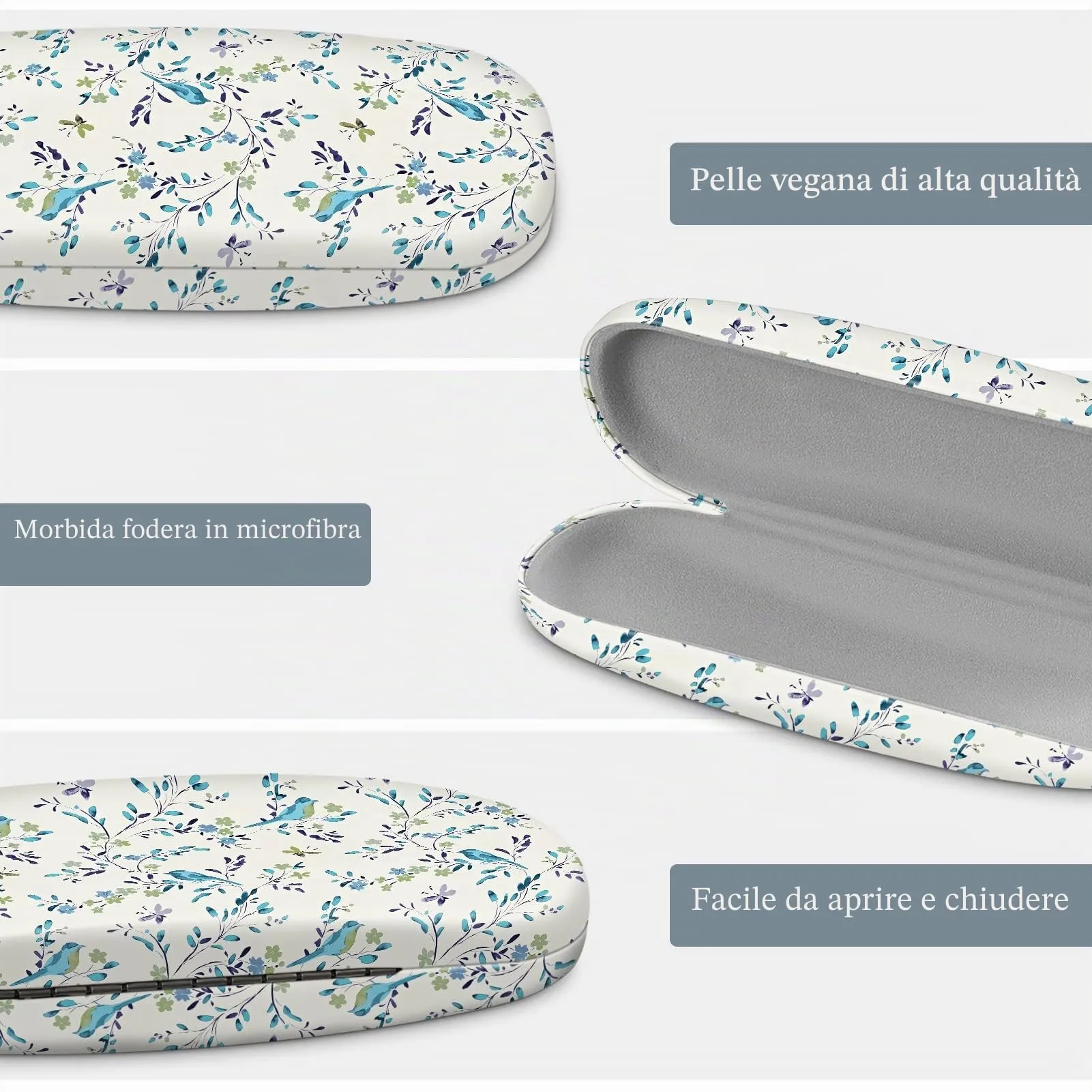FINTIE Custodia Rigida per Occhiali da Vista, Pelle Sintetica, Blu Pettirossi, Taglia S - immagine 4