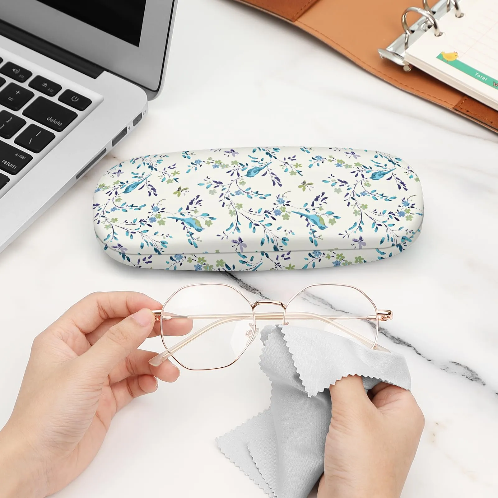 FINTIE Custodia Rigida per Occhiali da Vista, Pelle Sintetica, Blu Pettirossi, Taglia S - immagine 6