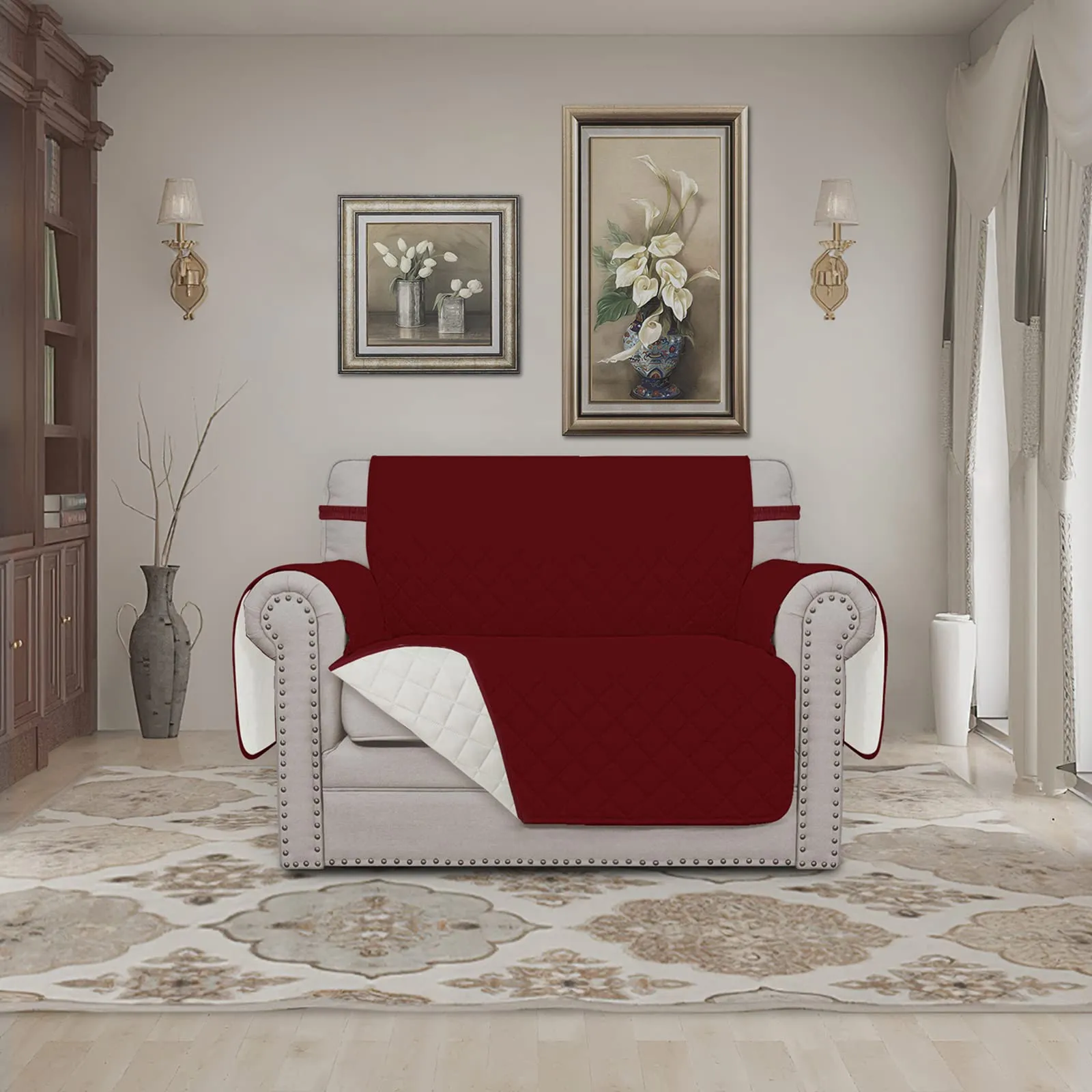 Easy-Going Copridivano Oversize Reversibile e Impermeabile per Sedia, Rosso Natale/Avorio - immagine 2