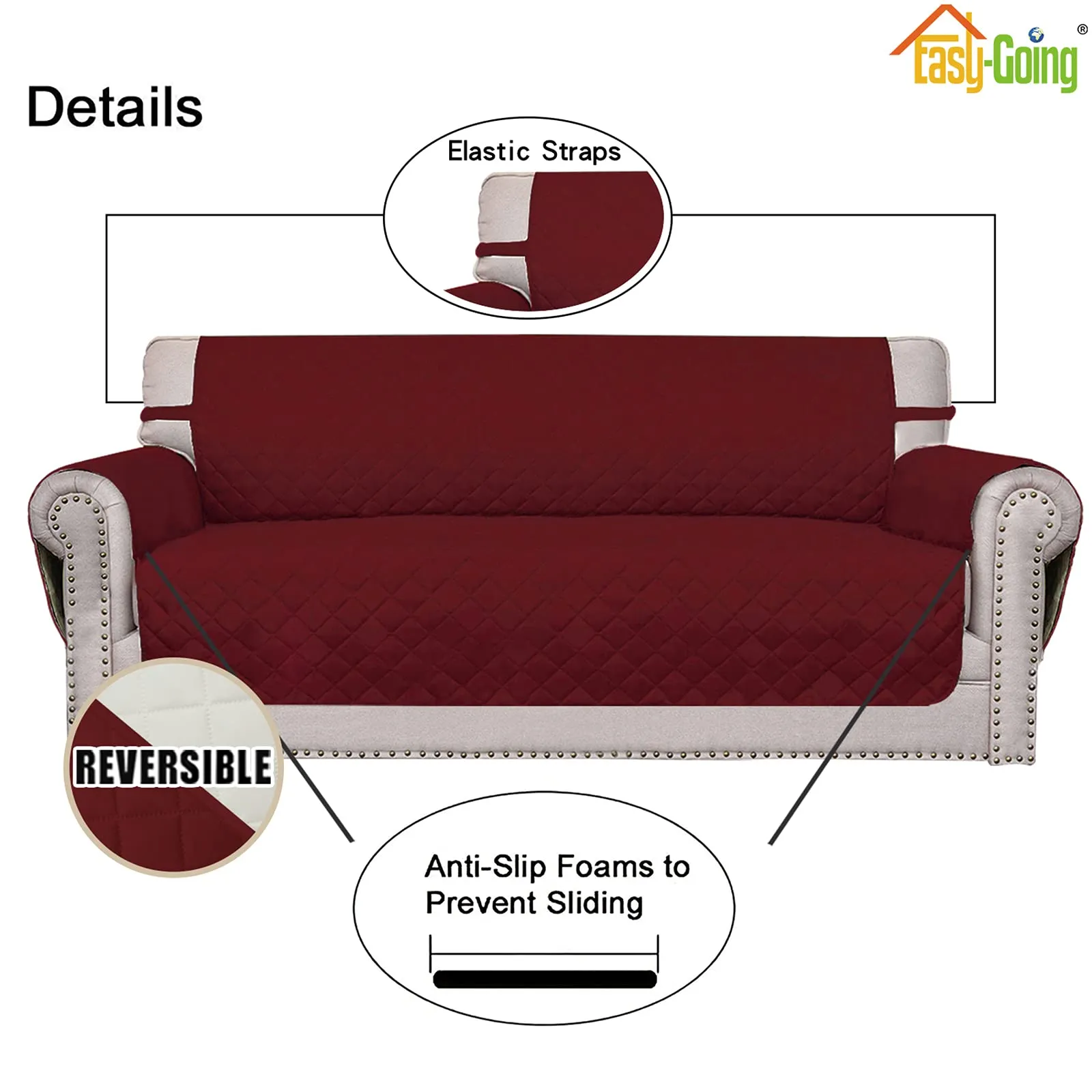 Easy-Going Copridivano Oversize Reversibile e Impermeabile per Sedia, Rosso Natale/Avorio - immagine 3