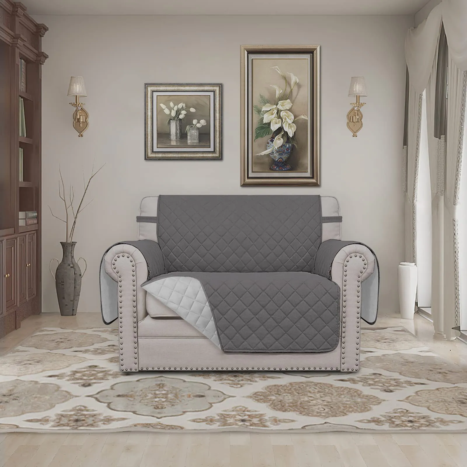 Easy-Going Copridivano Oversize Reversibile Impermeabile, Grigio/Grigio Chiaro - immagine 2