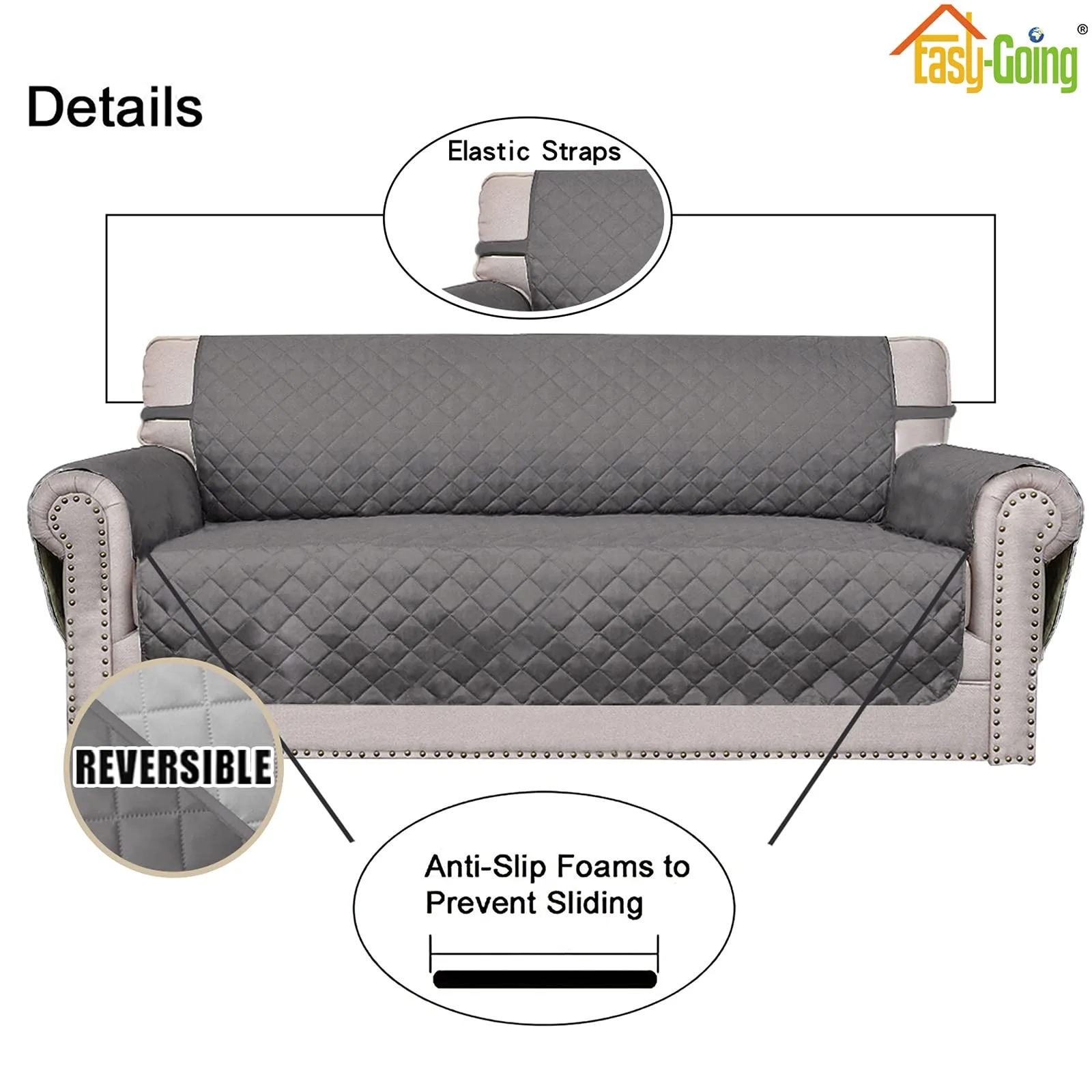 Easy-Going Copridivano Oversize Reversibile Impermeabile, Grigio/Grigio Chiaro - immagine 3