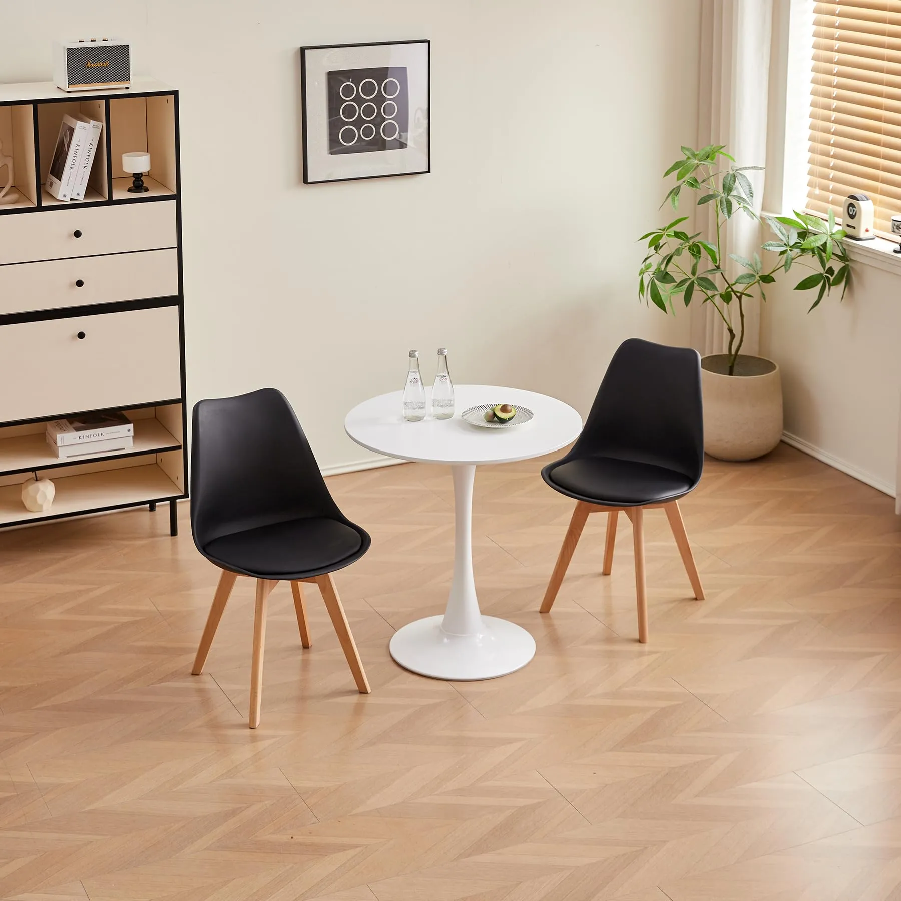 GrandCA HOME Set di 2 Sedie Imbottite con Gambe in Legno di Faggio, Nero - immagine 3
