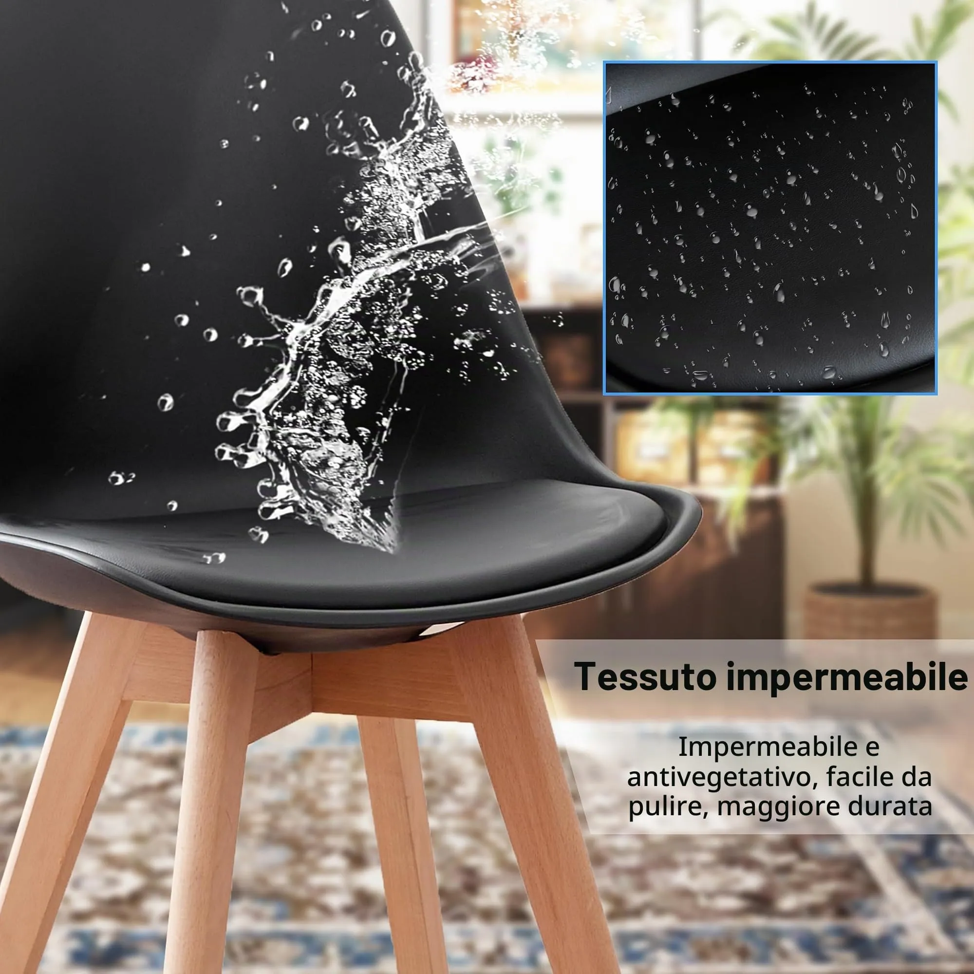 GrandCA HOME Set di 2 Sedie Imbottite con Gambe in Legno di Faggio, Nero - immagine 4