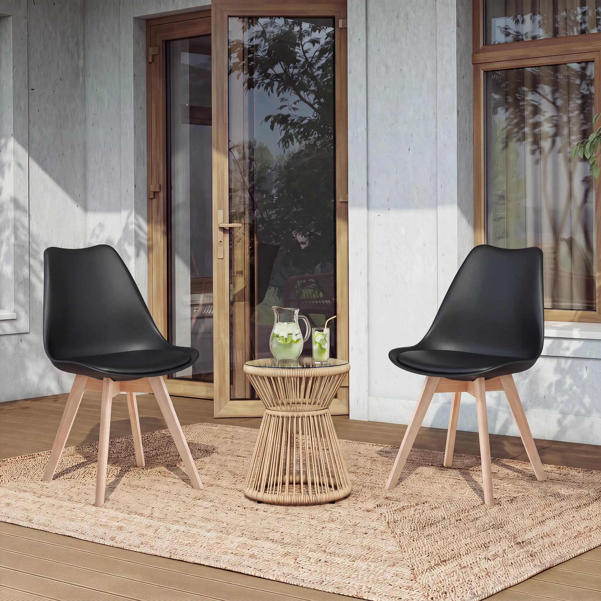 GrandCA HOME Set di 2 Sedie Imbottite con Gambe in Legno di Faggio, Nero - immagine 8