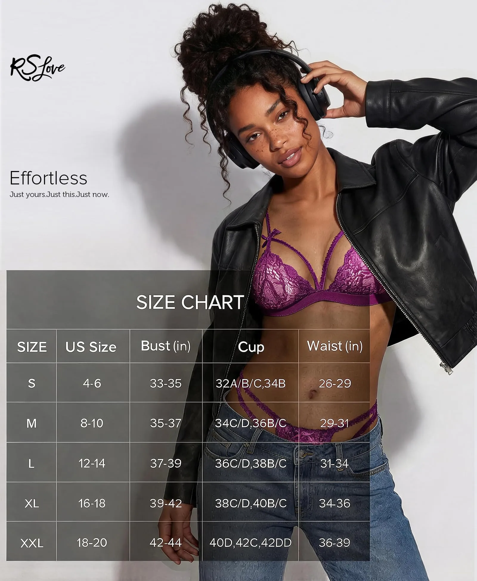RSLOVE Set Lingerie in Pizzo 3 Pezzi con Reggicalze e Body Teddy, Viola, XXL - immagine 6