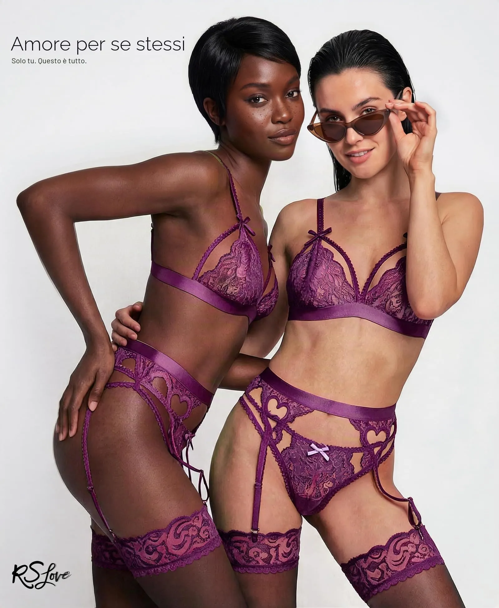 RSLOVE Set Lingerie in Pizzo 3 Pezzi con Reggicalze e Body Teddy, Viola, XXL - immagine 8