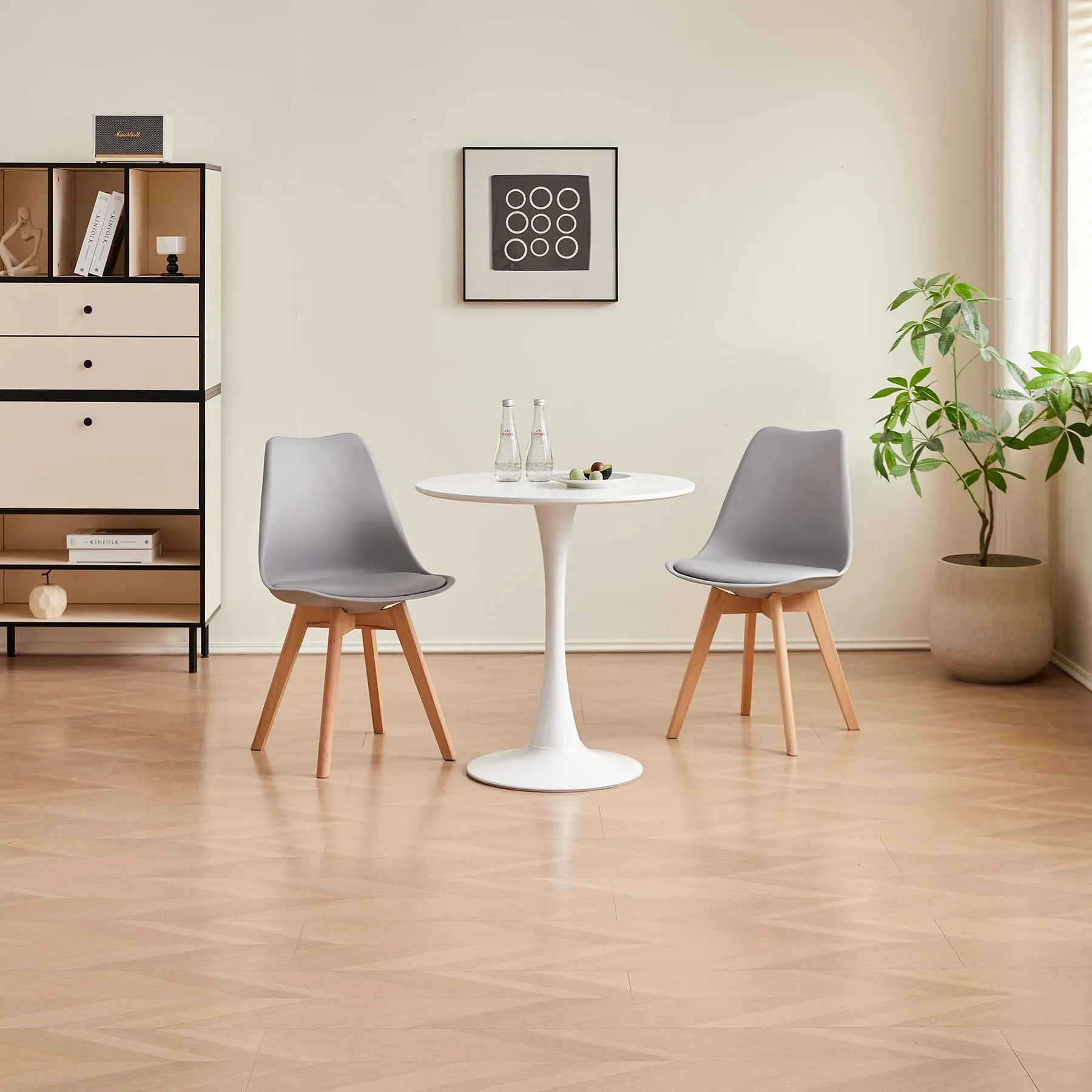 GrandCA HOME Set di 2 Sedie Imbottite con Gambe in Legno di Faggio, Grigio - immagine 3