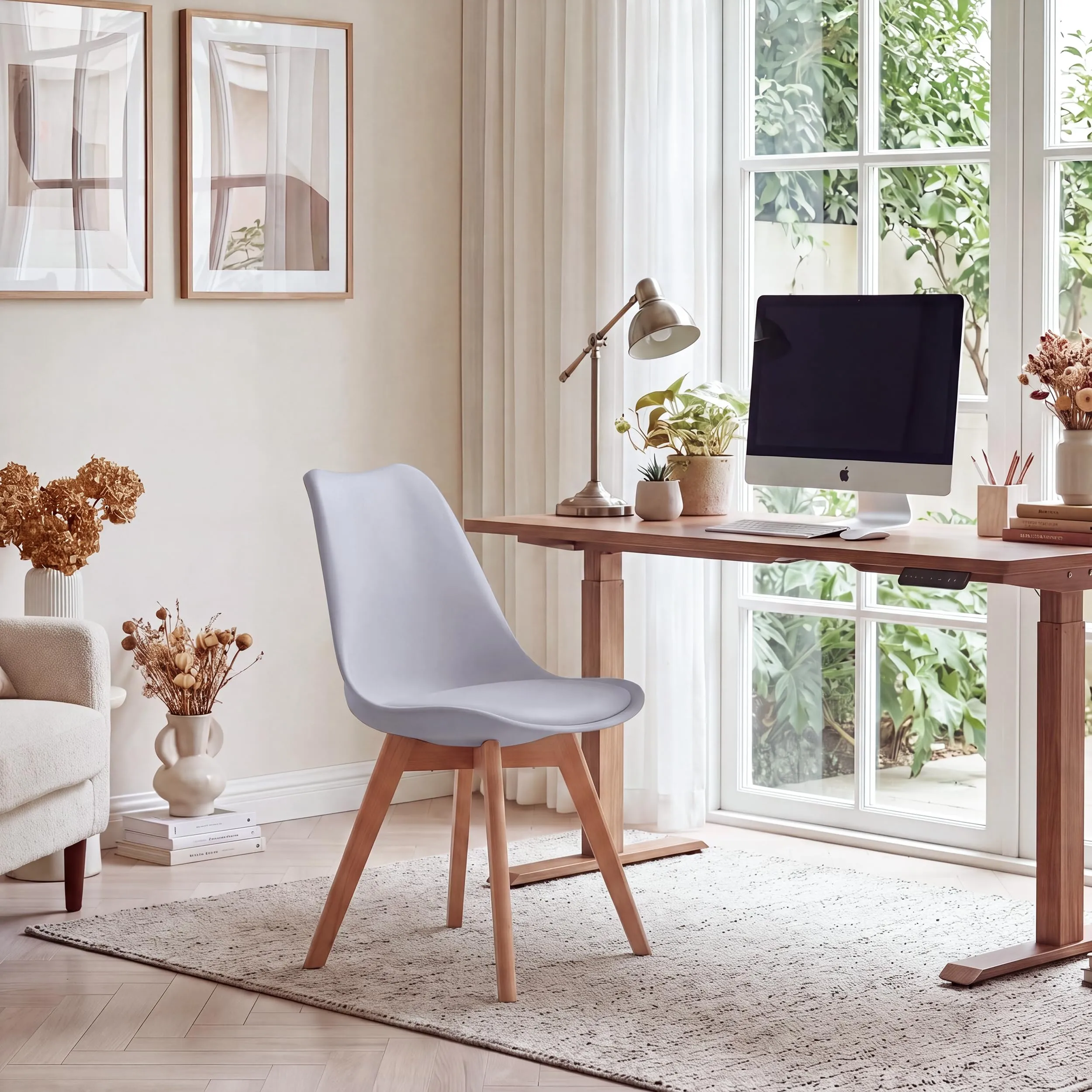 GrandCA HOME Set di 2 Sedie Imbottite con Gambe in Legno di Faggio, Grigio - immagine 6