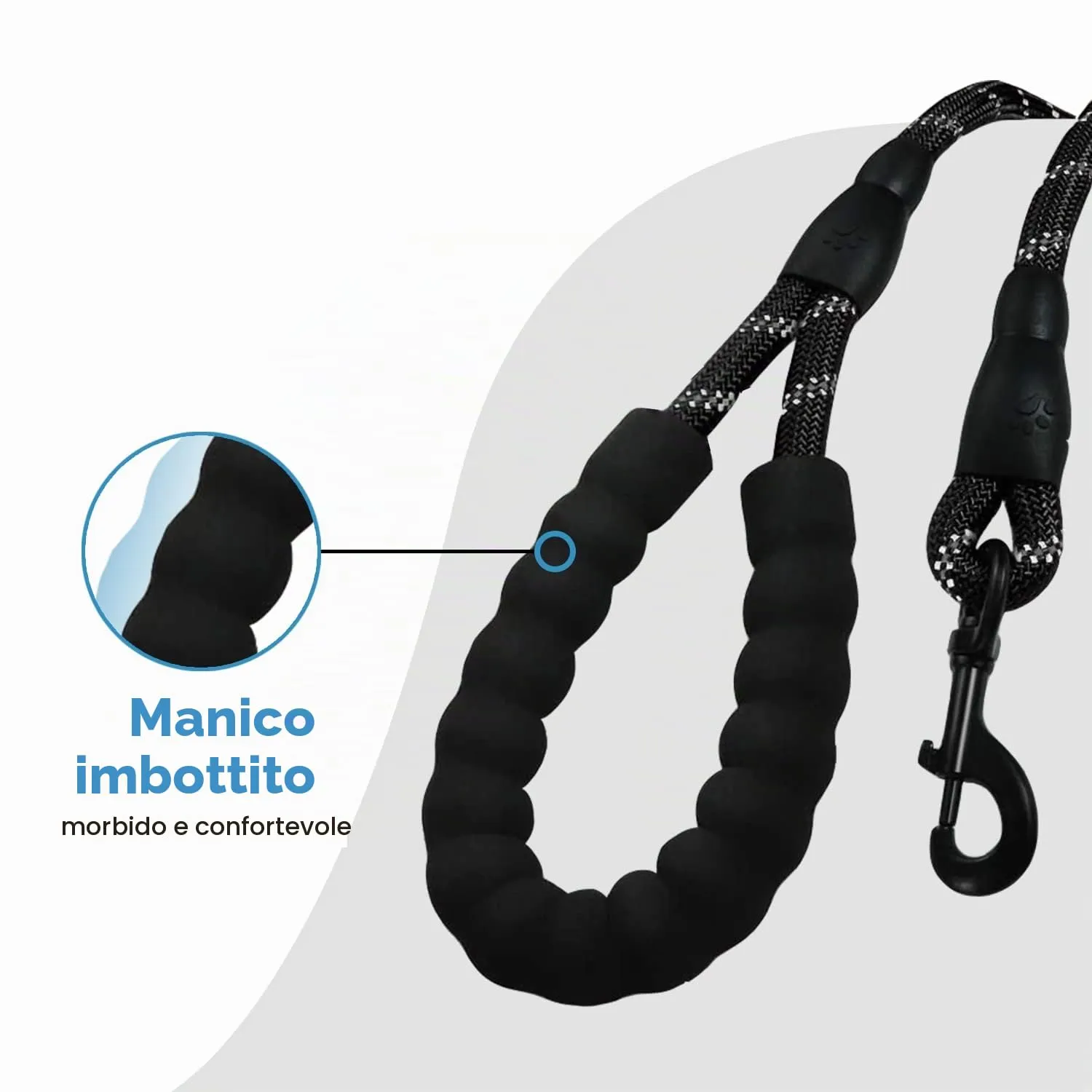 Edipets Guinzaglio per Cani Riflettente con Impugnatura Imbottita, 2.2 m, Nero - immagine 3